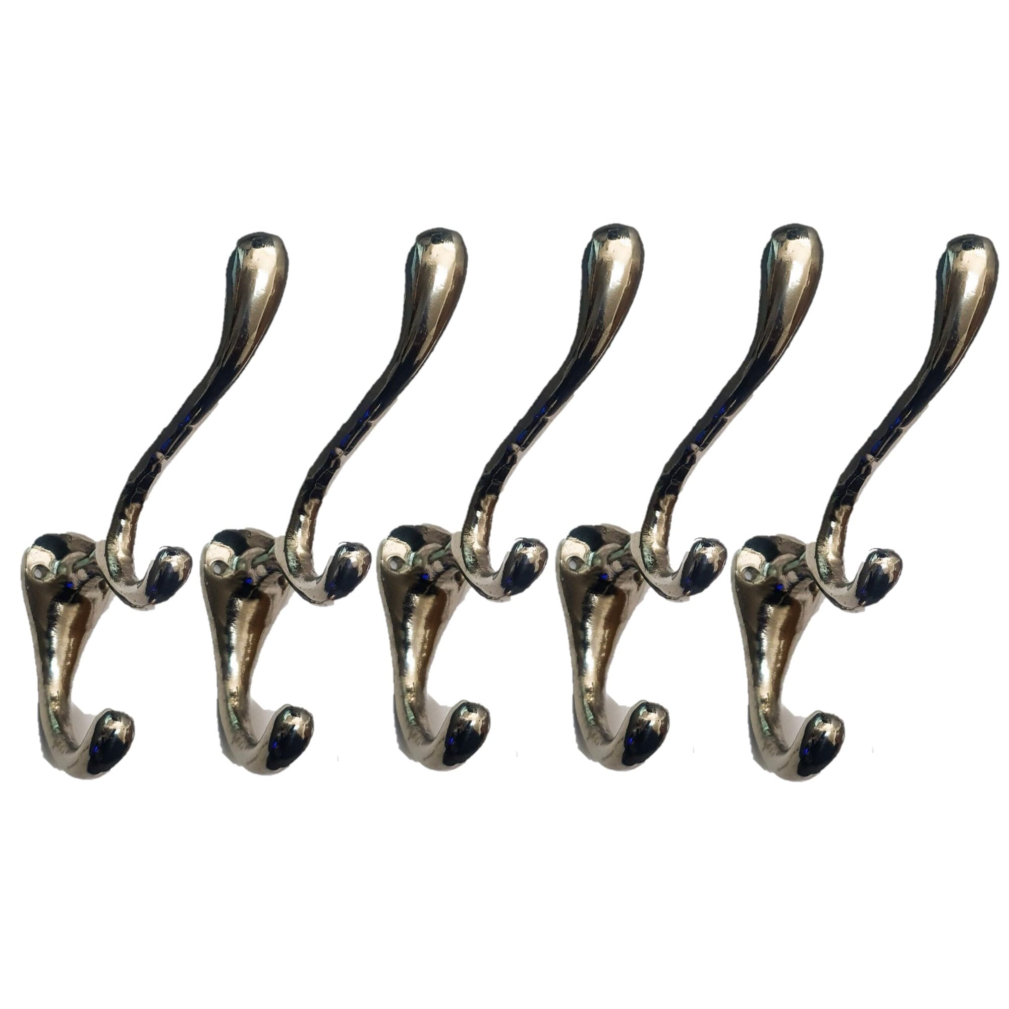 Manor 5 Pcs Triple Nickel Finish Hooks Hnagers Suitable for Coats, Robes Hallway Bathroom Wall Mountable