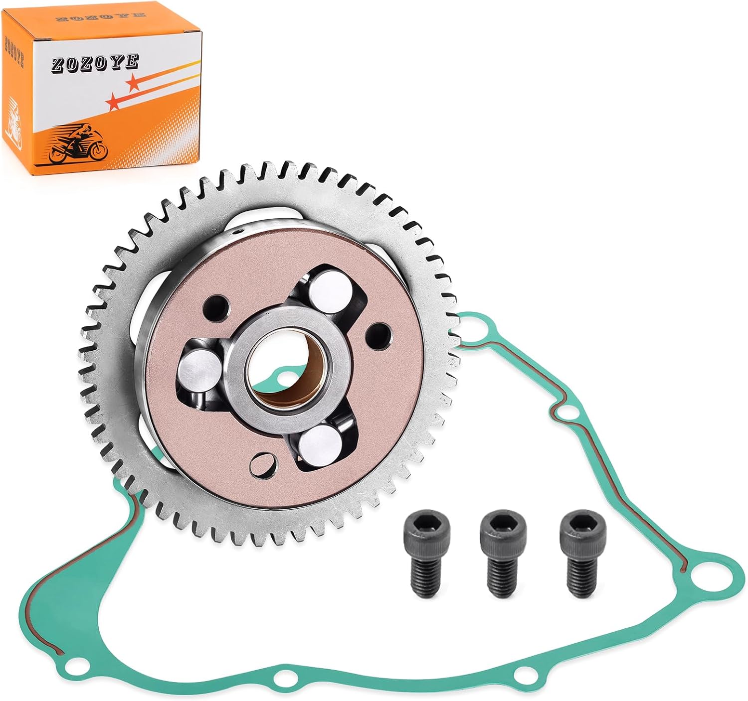 One Way Bearing Starter Clutch Gear Kit w/Gasket for Yamaha Timberwolf Bear Tracker 250 YFB250 YFM250 Tri-Moto 225 Moto-4 Yamahauler 200 YFM200 1983-2004
