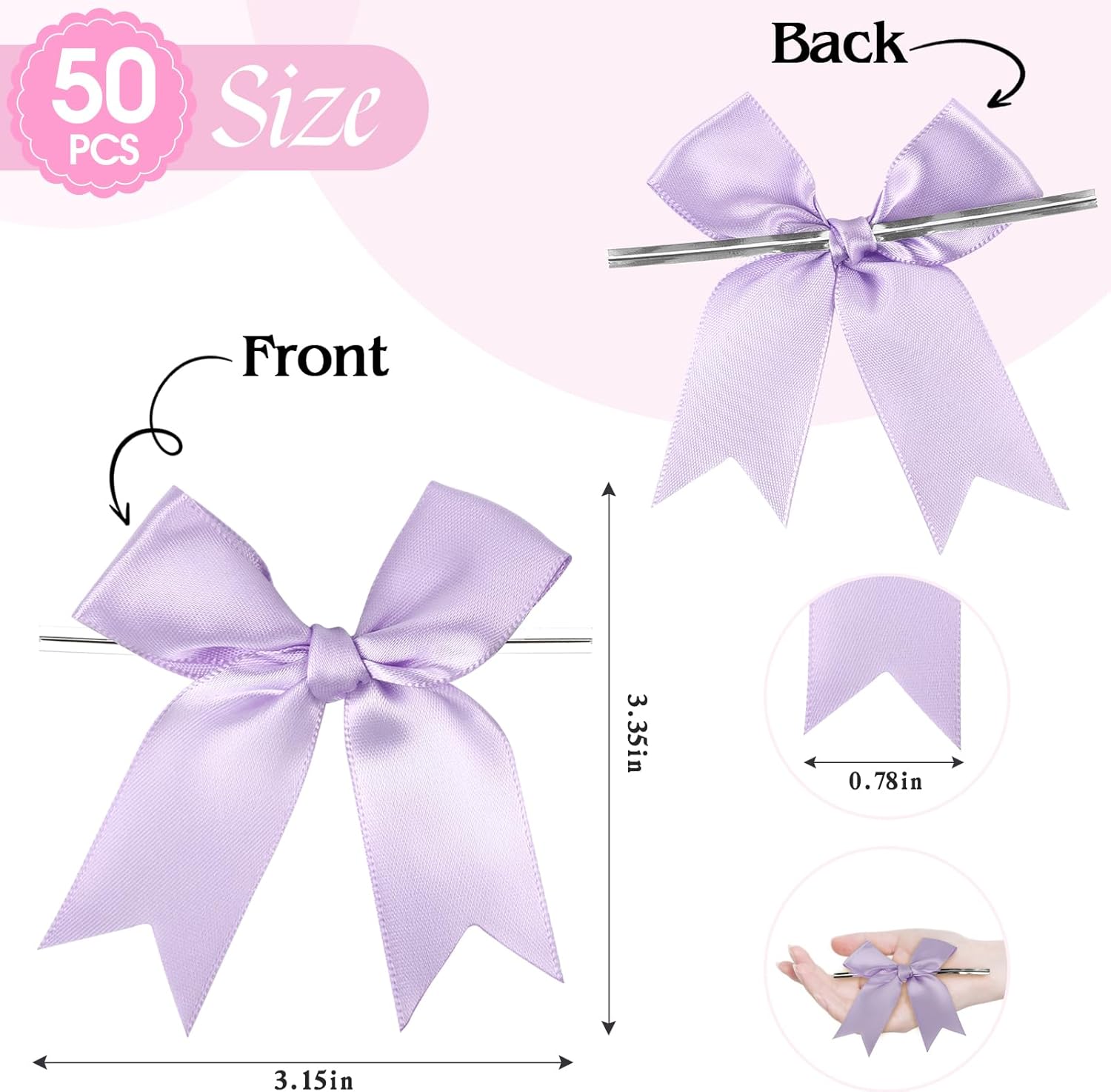 Twist Tie Bows, Satin Ribbon Bows - 3 Inches, 50-Pack for Treat Bags Gift Wrapping Basket Crafts Wedding Baby Shower Brithday Christmas Party Decorations (Red) - Image 2