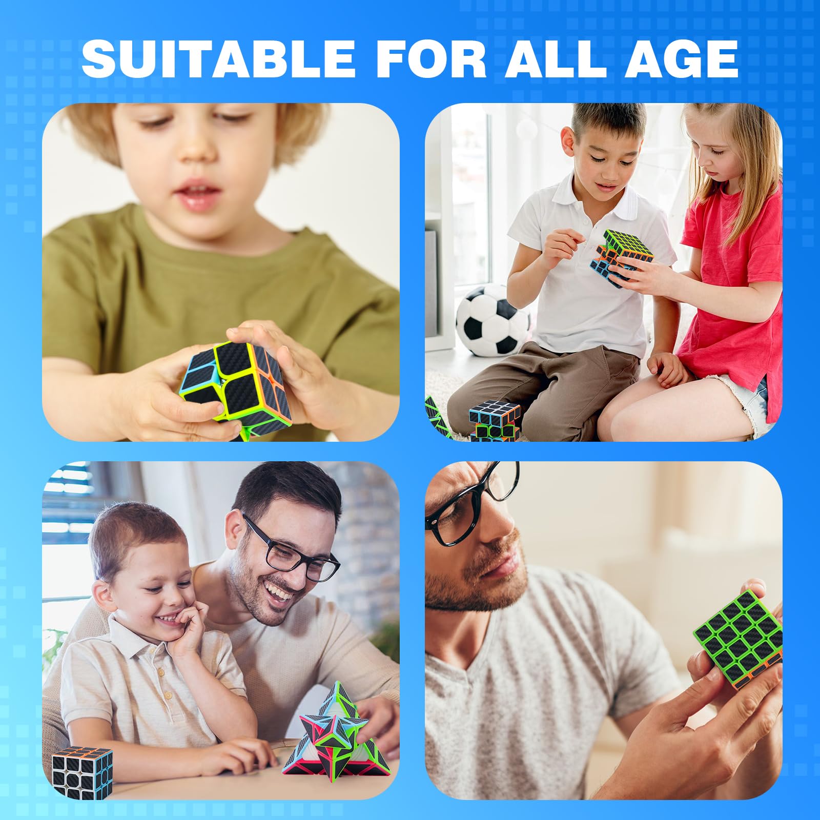 Juego de 5 cubos de velocidad, paquete de 5 unidades, 2 x 2, 3 x 3, 4 x 4, 5 x 5, cubo de velocidad Pyraminx, cubo de rompecabezas para niños, principiantes y adultos 6