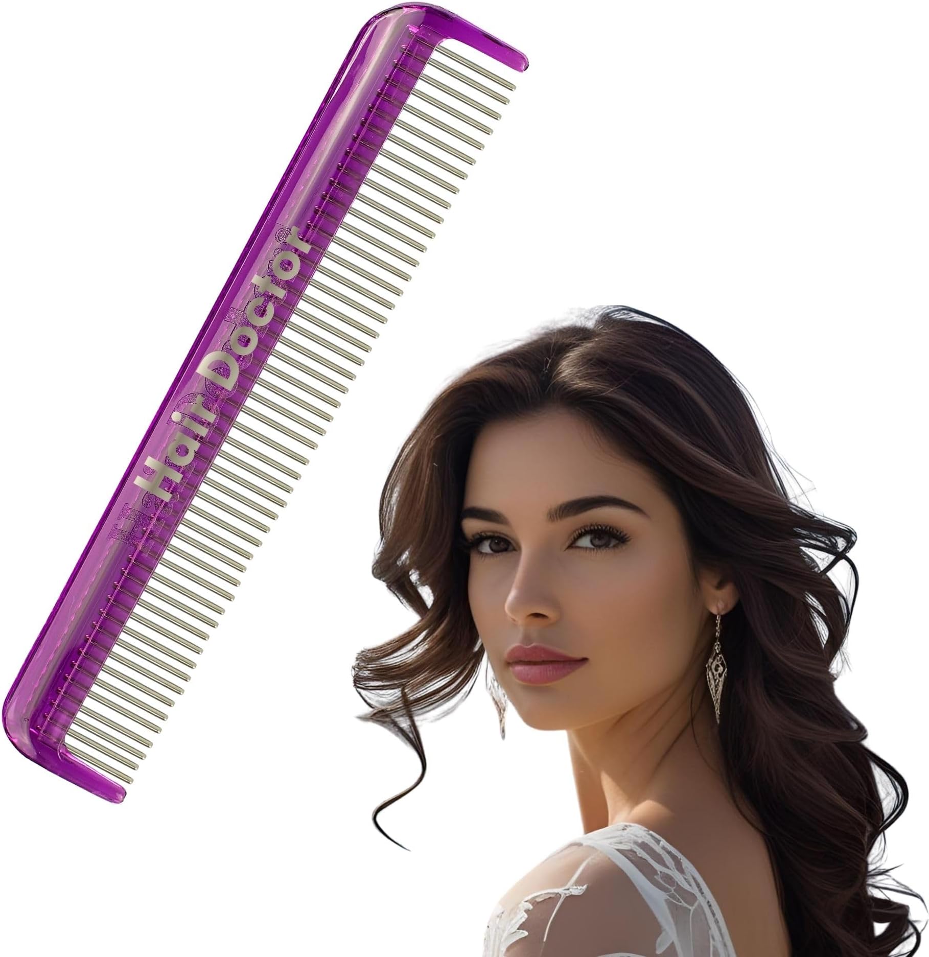 Hair Doctor Vanity Comb with silky smooth rotating teeth prevents hair loss and damage 7" Royal Purple