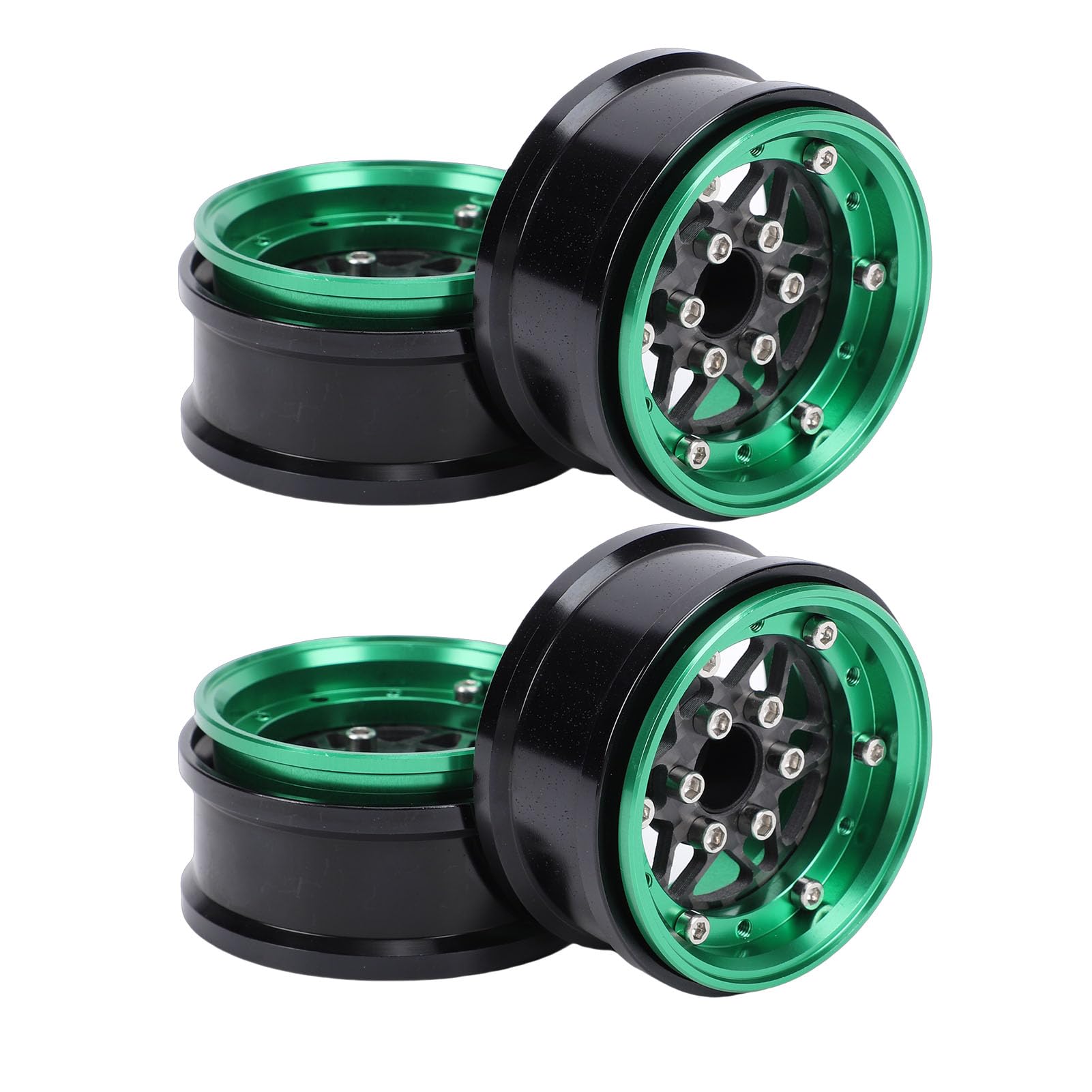 banapoy 4 szt. 1,9-calowa Felga RC, Zdalnie Sterowana Piasta Koła Gąsienicowego ze Stopu Aluminium z 71 X śrubami, dla SCX10 1/10 RC Crawler Upgrade Part (GREEN)