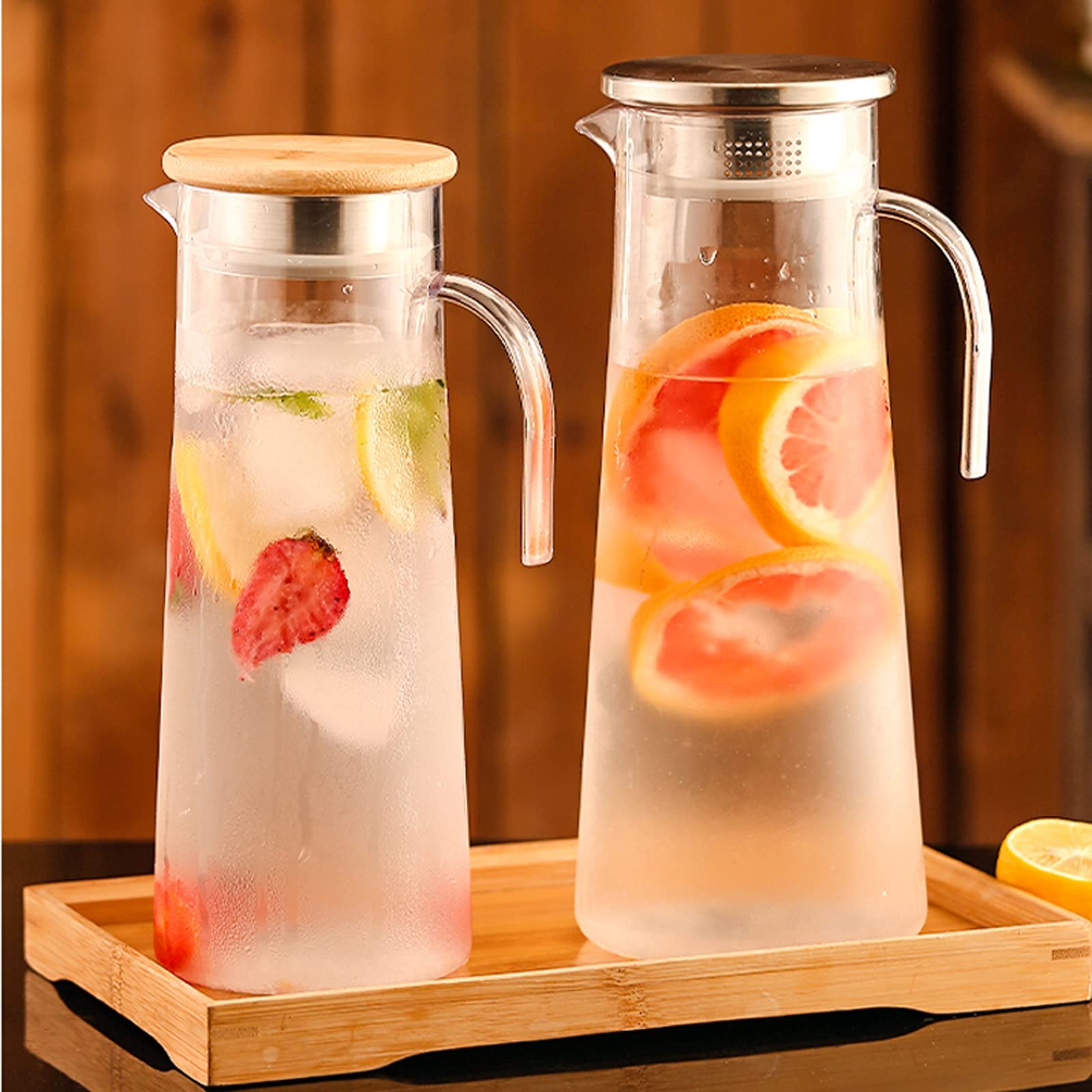 Cruche Pichet en verre avec poignée et couvercle, cruche à eau faite à la main for eau chaude/froide, thé de citron de glace et boisson à jus de fruits Cruche a Eau (Size : 1600ML)