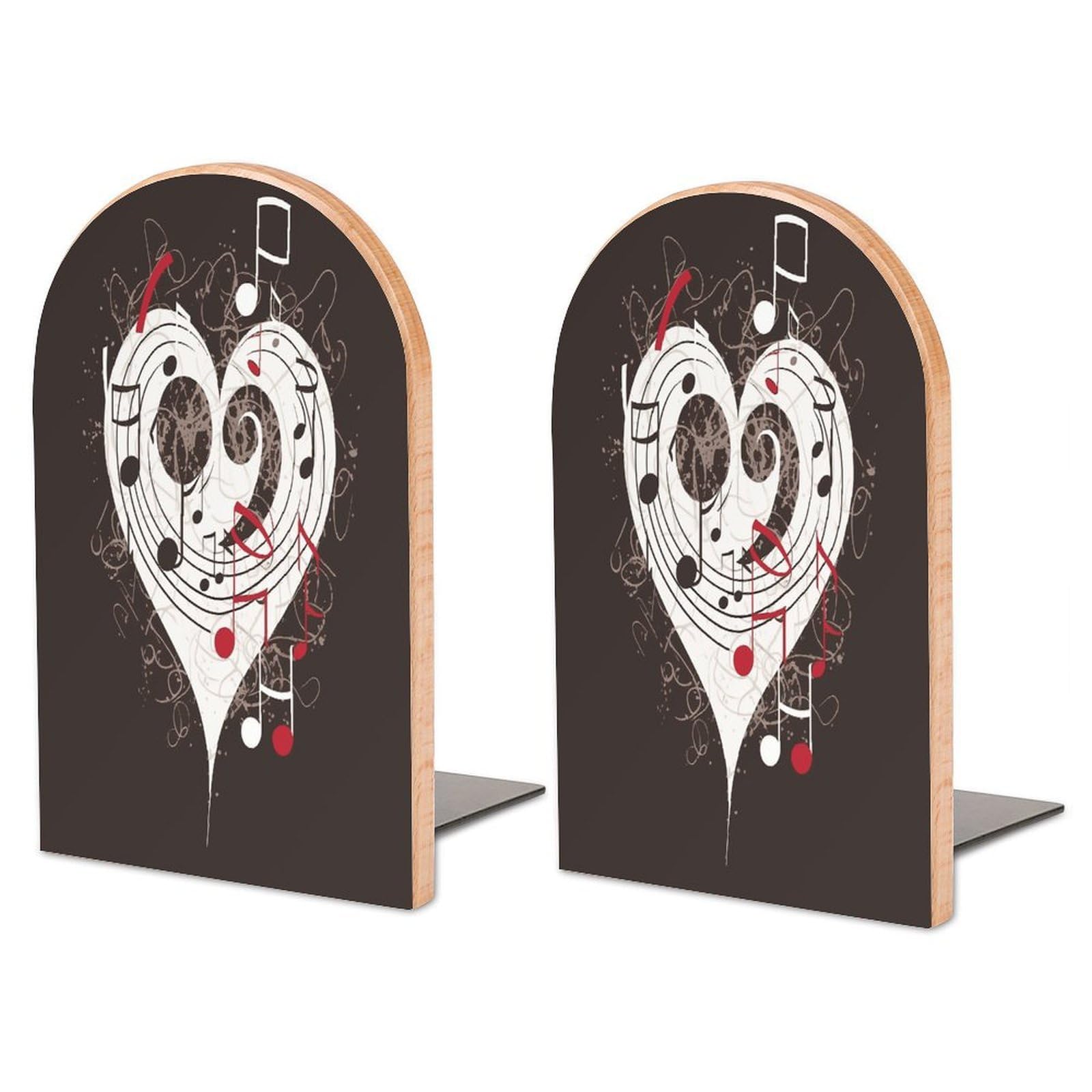 Music Symbols Love Wood Bookend for Shelves 1 Pair