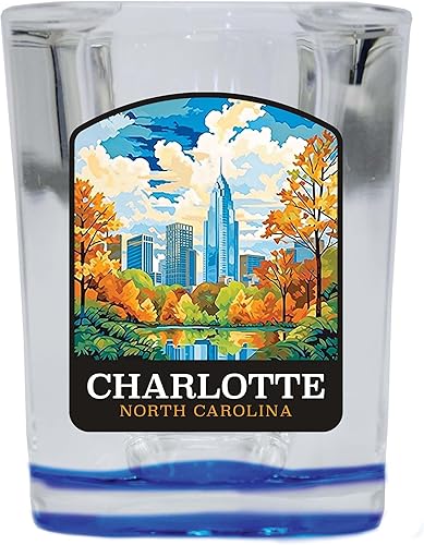 R and R Imports Charlotte North Carolina Design A Souvenir - Vaso de chupito cuadrado de 2.5 onzas, base azul individual