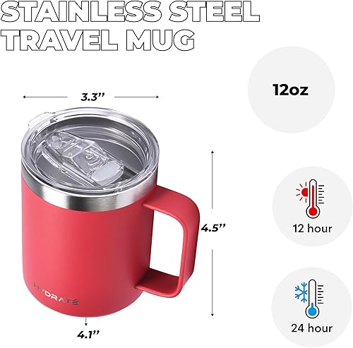 Miniatura 10 de HYDRATE Vaso con asa de 24 onzas, taza de café azul claro pastel, taza de viaje reutilizable, de acero inoxidable, sin BPA y sin toxinas, con