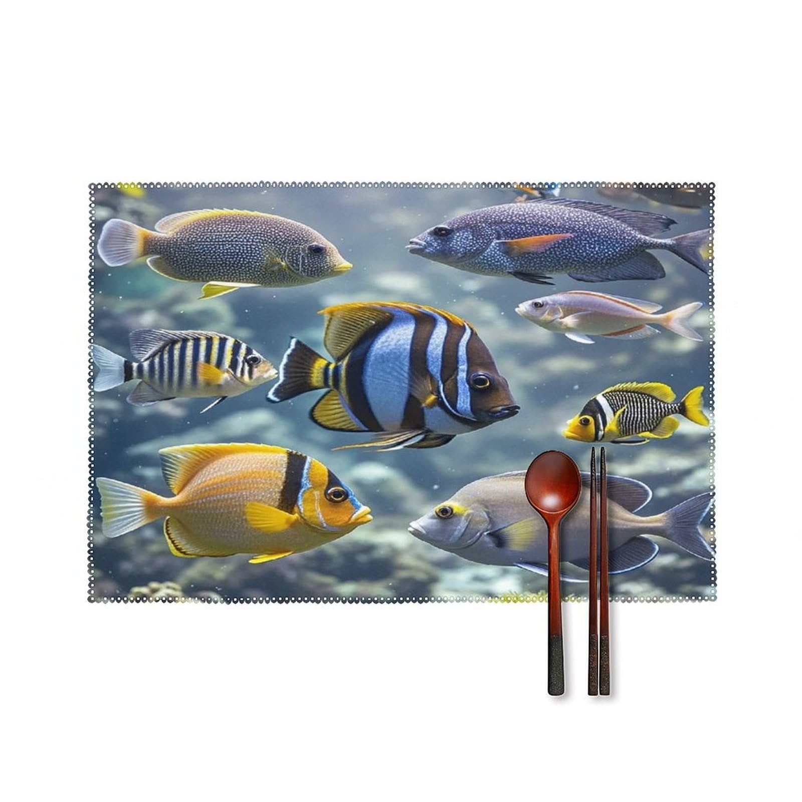 Different Fish Placemats Set of 4 Heat Resistant Non-Slip Place Mats Wipeable Easy to Clean Table Mats for Kitchen Dining Party Outdoor Placemats