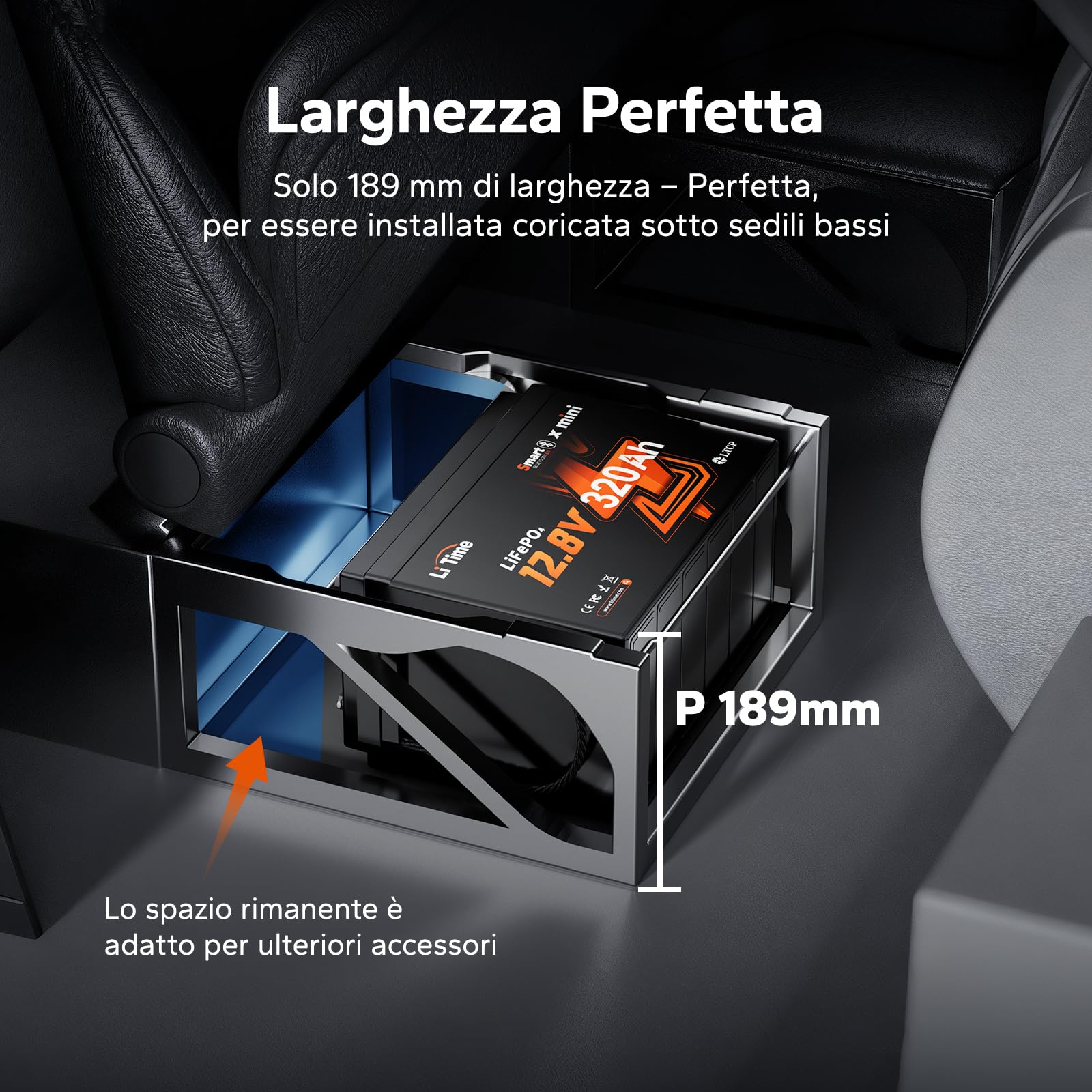 LiTime Batteria al Litio LiFePO4 12V 320Ah con Bluetooth per Camper, 4000-15000 Cicli Profondi, Energia 4096Wh, Perfetta per RV, Furgone Camperizzato, Impianti Solari, Barche, Motori Trolling
