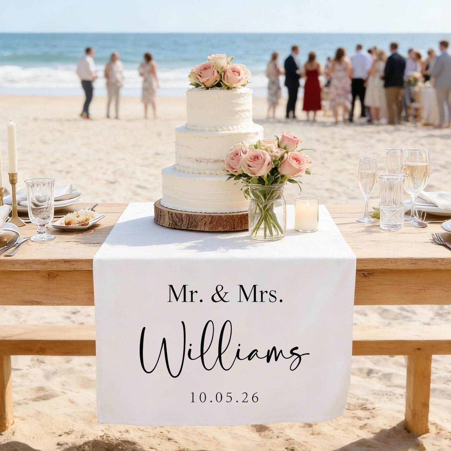 Panzuod One Color Personalized Mr & Mrs Wedding Tablecloth, Custom Wedding Day Decorations, Engagement Party Accessories Just Married Banner Decor, Ceremony Sign