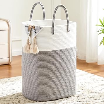 Laundry Basket,Woven Cotton Rope Laundry Hamper,Versatile Storage for Dirty Clothes,Baby Toys,and Blankets in Bathroom, Nursery,and Living Room Grey, 100L