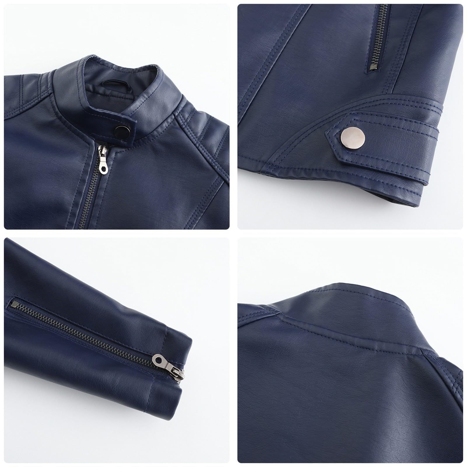 Generisch Veste en cuir pour femme - Grande taille - Col montant - Coupe cintrée - Manches longues - Fermeture éclair - Vêtement de tous les jours pour les excursions, les courses, les fêtes, les