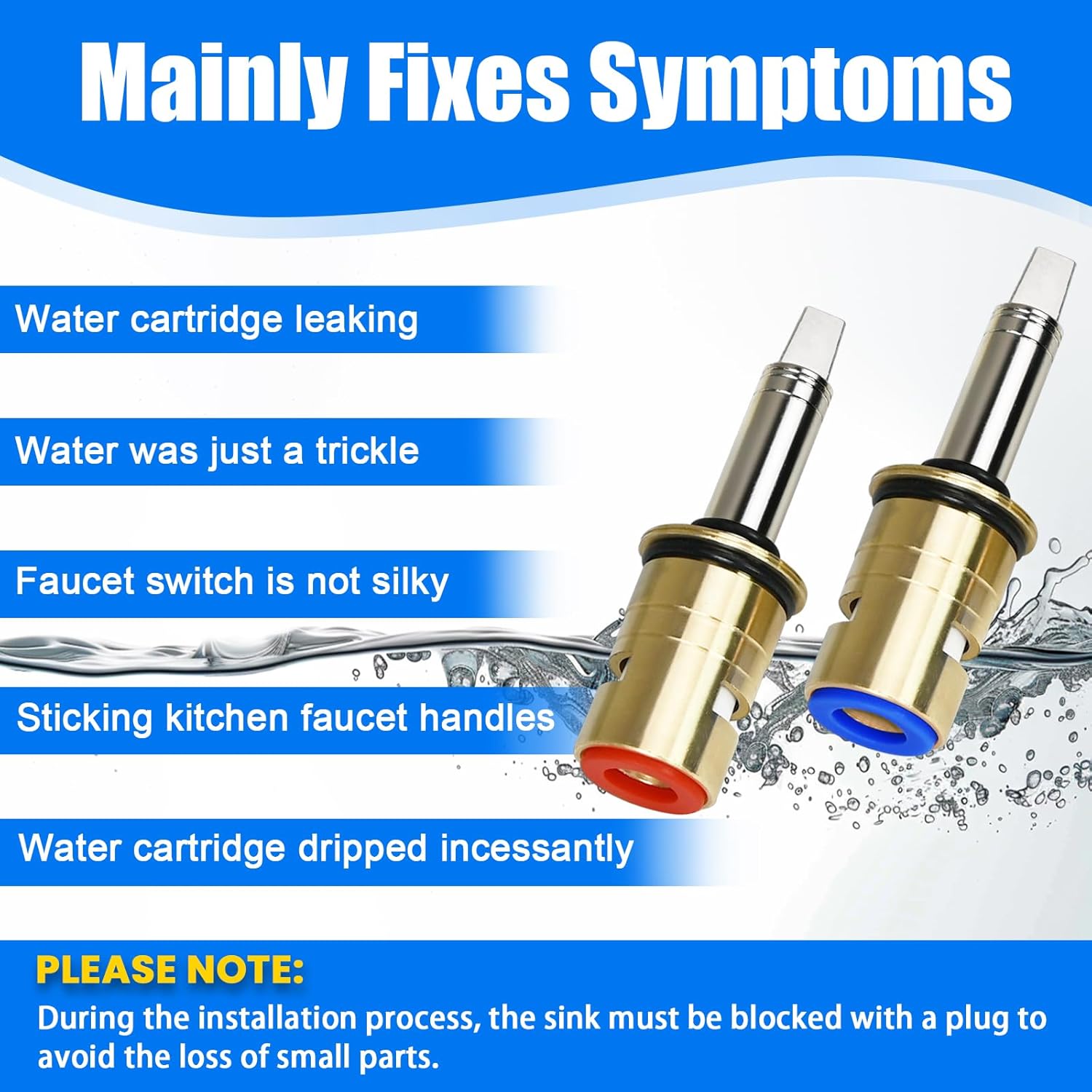 Upgraded 377XKRHJKABNF & 377XKLHJKABNF Long Ceramic 1/4-Turn Cold & Hot Cartridge Kit, Compatible with Chicago Cartridge, Long Stem for Concealed-Caps - Image 5