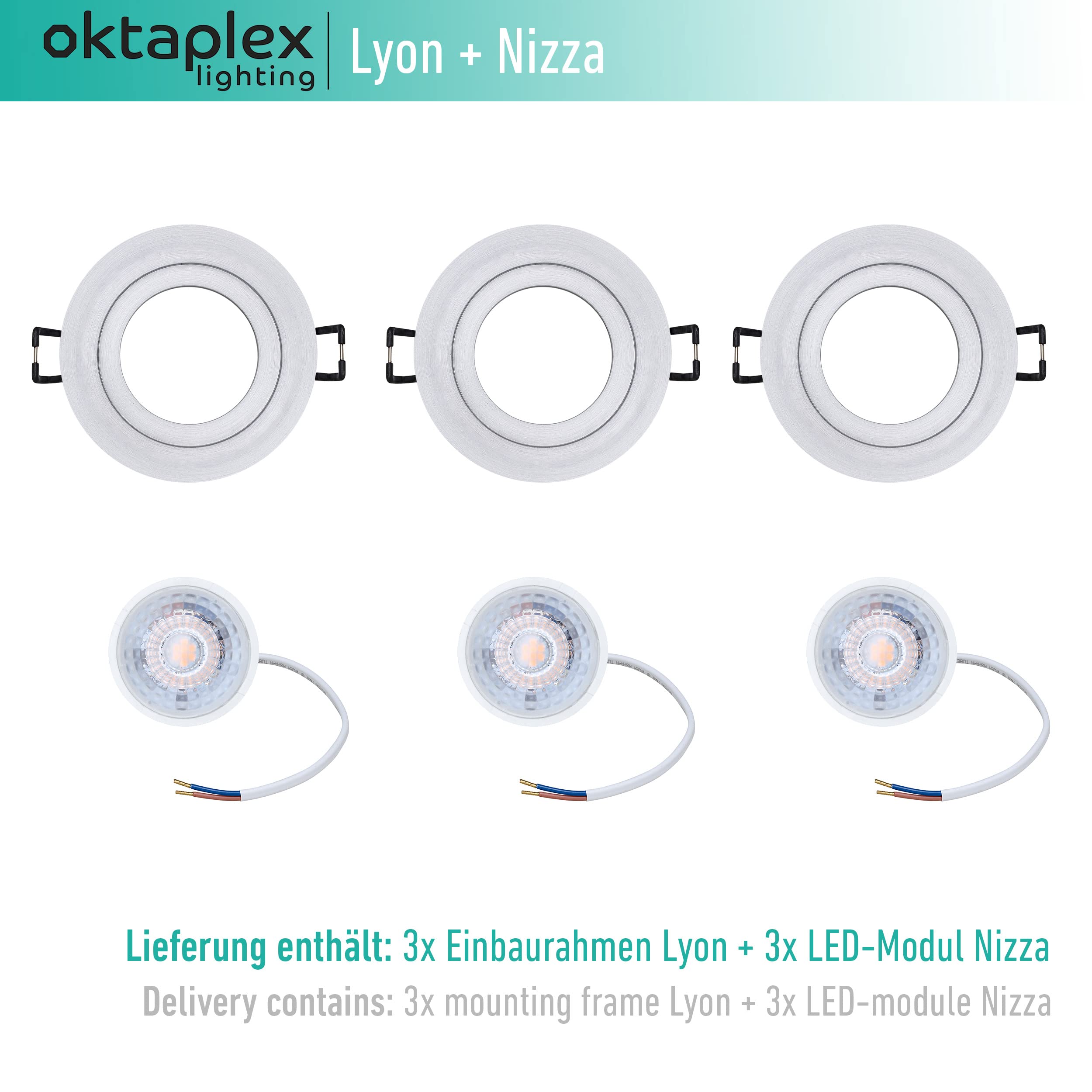 Oktaplex lot de 3 spot encastrable avec module LED aluminium Lyon 4,8W