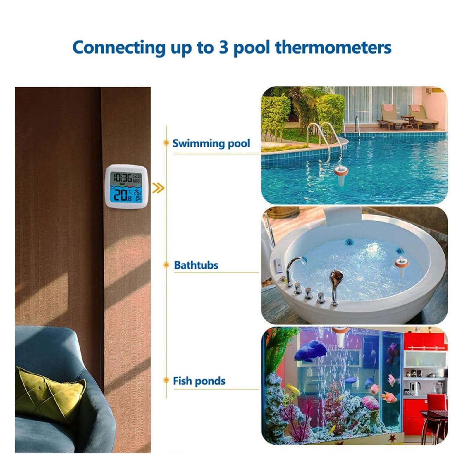Termometro Digitale con connessione Wireless, Display LCD, termometro Galleggiante for Esterni, for Piscine, bagni, acquari