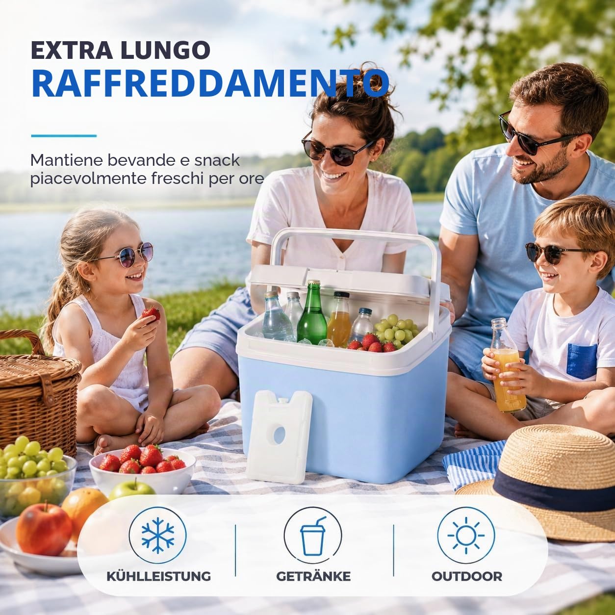 Borsa frigo da 15 litri con elemento refrigerante e mattonelle di ghiaccio, scatola termica per un raffreddamento extra lungo, ideale come borsa frigo