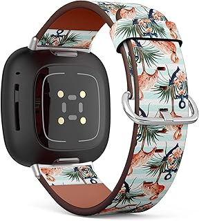 CJBROES Replacement Leather Watch Band, Compatible with Fitbit Versa 3 and Fitbit Sense of Wristband Bracelet Accessory - Beautiful Tropical