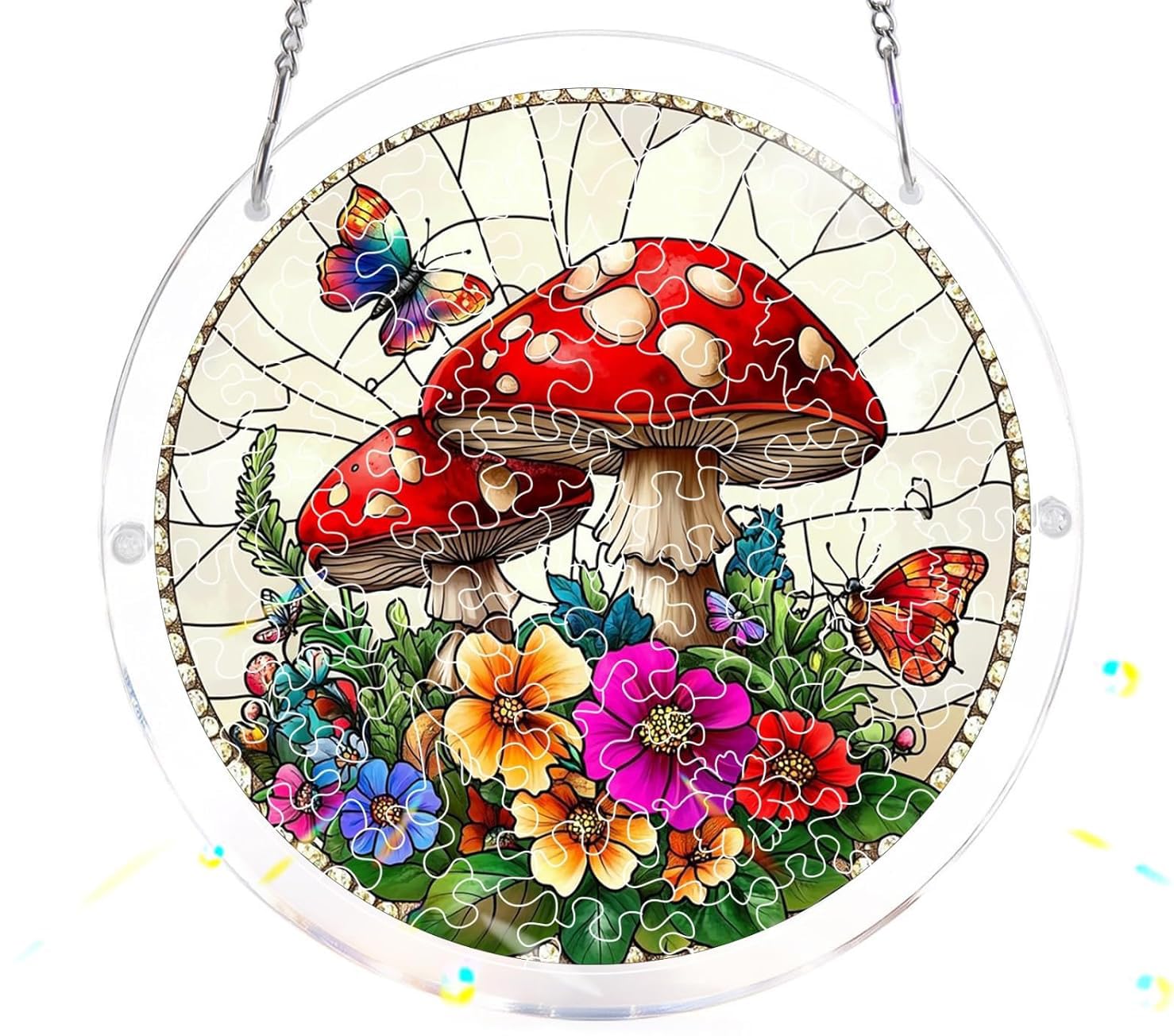 Mushroom Acrylic Jigsaw Puzzles Suncatcher, 7.4 Inch Window Hanging Suncatcher Acrylic Puzzle, DIY Home Decor Art Gift