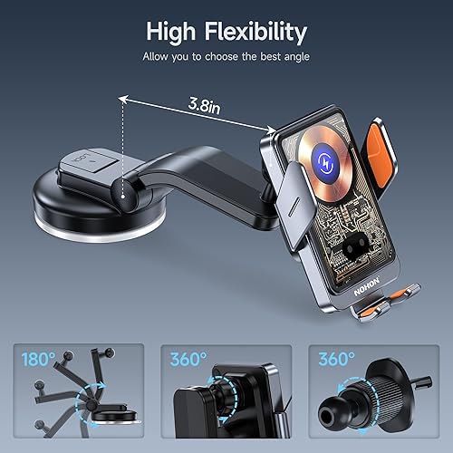 Miniatura 8 de NOHON - Soporte de teléfono inalámbrico para cargador de automóvil, cargador inalámbrico de 15 W Qi de carga rápida para automóvil con sujeción de