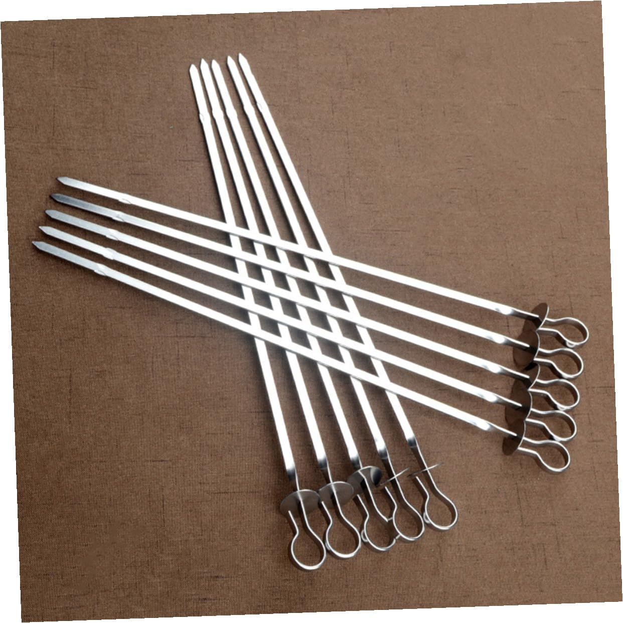 Set 20 Spiedini Barbecue in Acciaio Inossidabile Manico ad Anello, Spiedini Piani Resistenti e Riutilizzabili per Grigliare Carne e Verdure