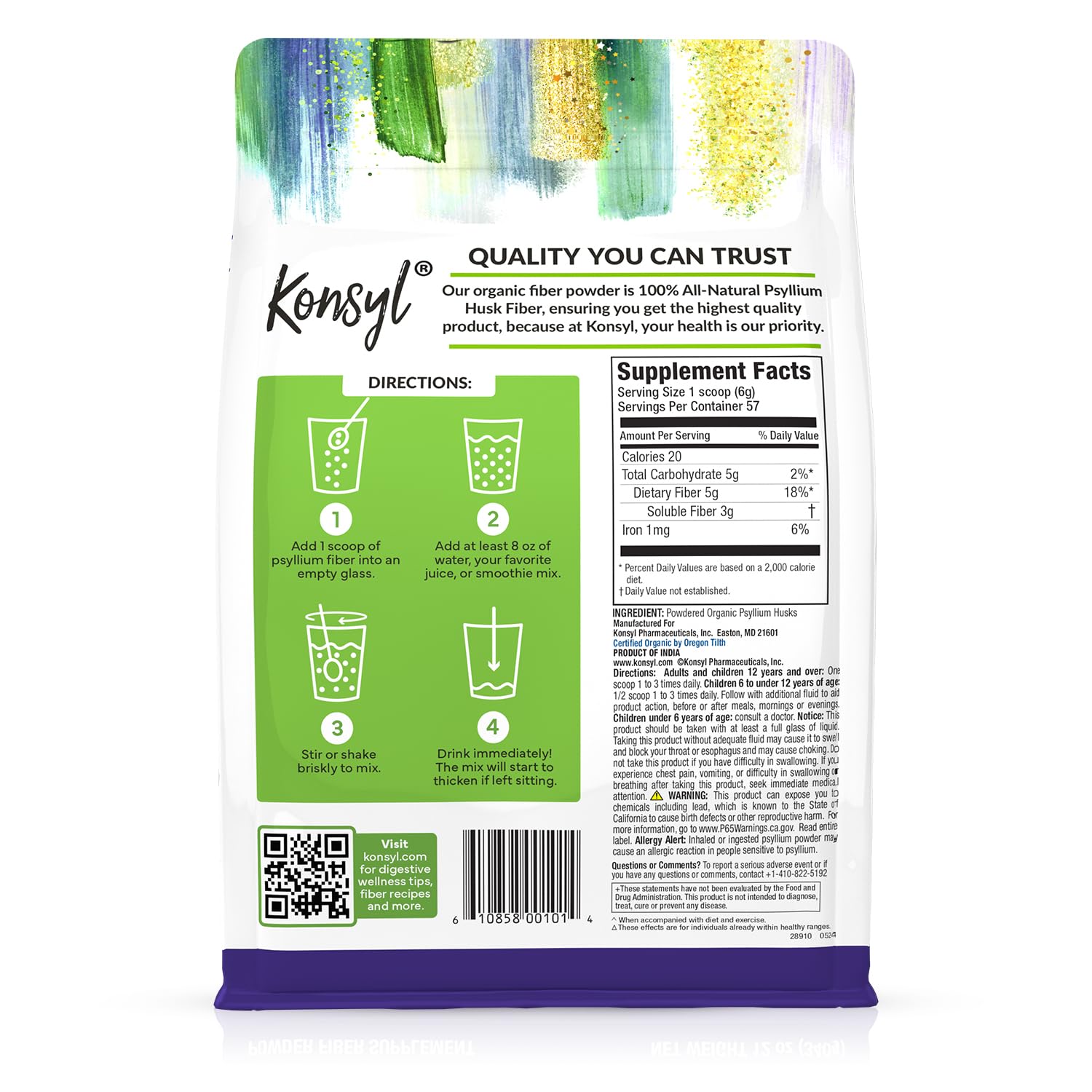 Konsyl USDA Organic Psyllium Husk Powder - 12oz, 60 Servings, Natural Unflavored Soluble Dietary Fiber Supplement - Fiber Prebiotic for Digestive Support and Gut Health - Sugar Free, Keto & Vegan — Amazon image 7