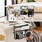PEGZONE Desk Side Storage Organizer, No Drill Under Desk Laptop Holder, Clamp on Desks Shelf with Pegboard Accessories, Hanging Laptop Mount, Fits Flat Edge 0.4" to 2.2", Black