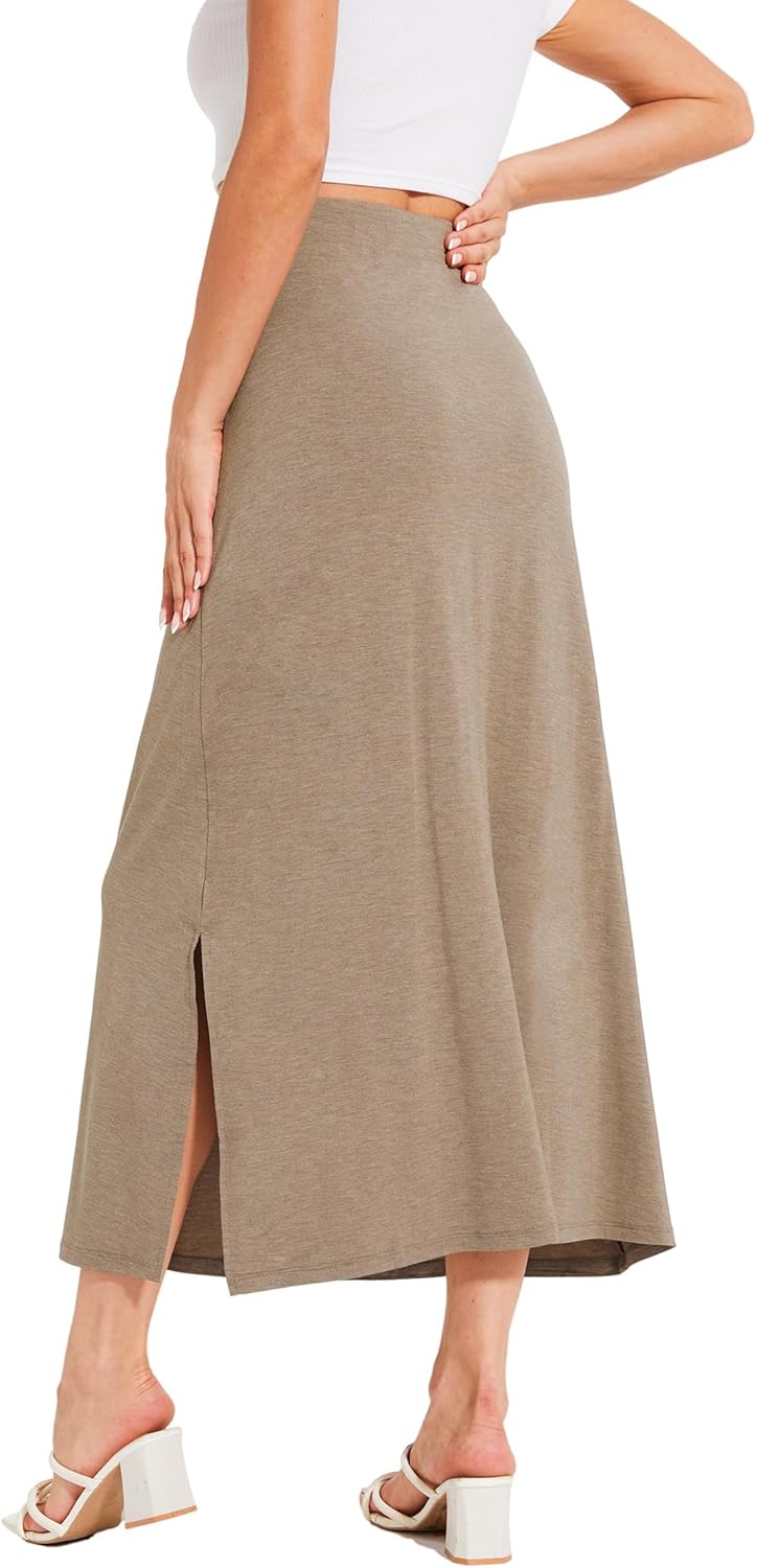 GYS Bamboo Viscose Skirts for Women Midi Length Flowy High Waisted Summer Knit Long Skirts with Slit - Image 2