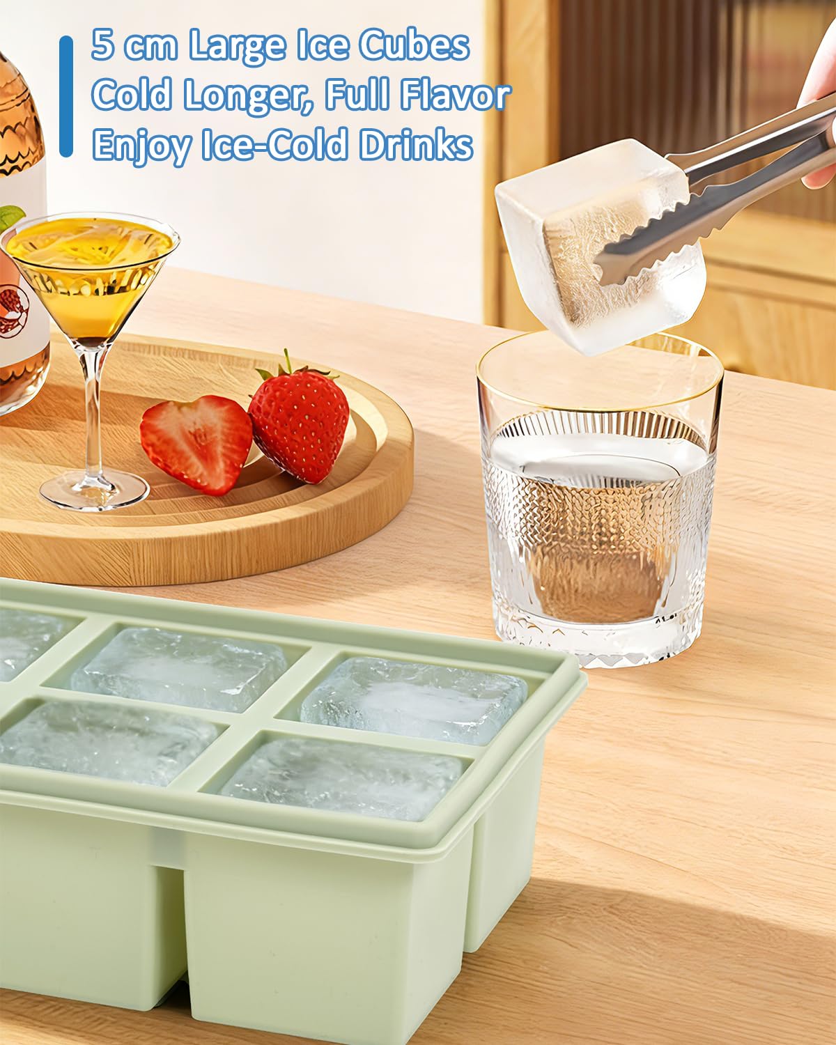 Cubiteras para Hielo Grande de Silicona con Tapa, Moldes Reutilizables de 2 Piezas