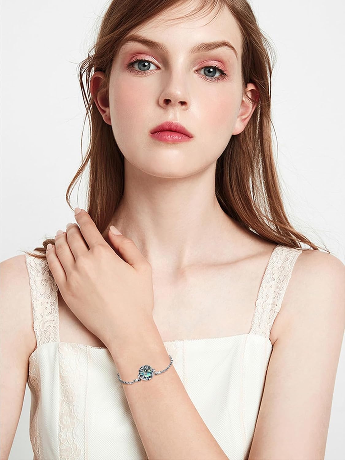 Tree of Life/Compass Bracelet 925 Sterling Silver Adjustable Abalone Ashes Jewelry Gifts for Women