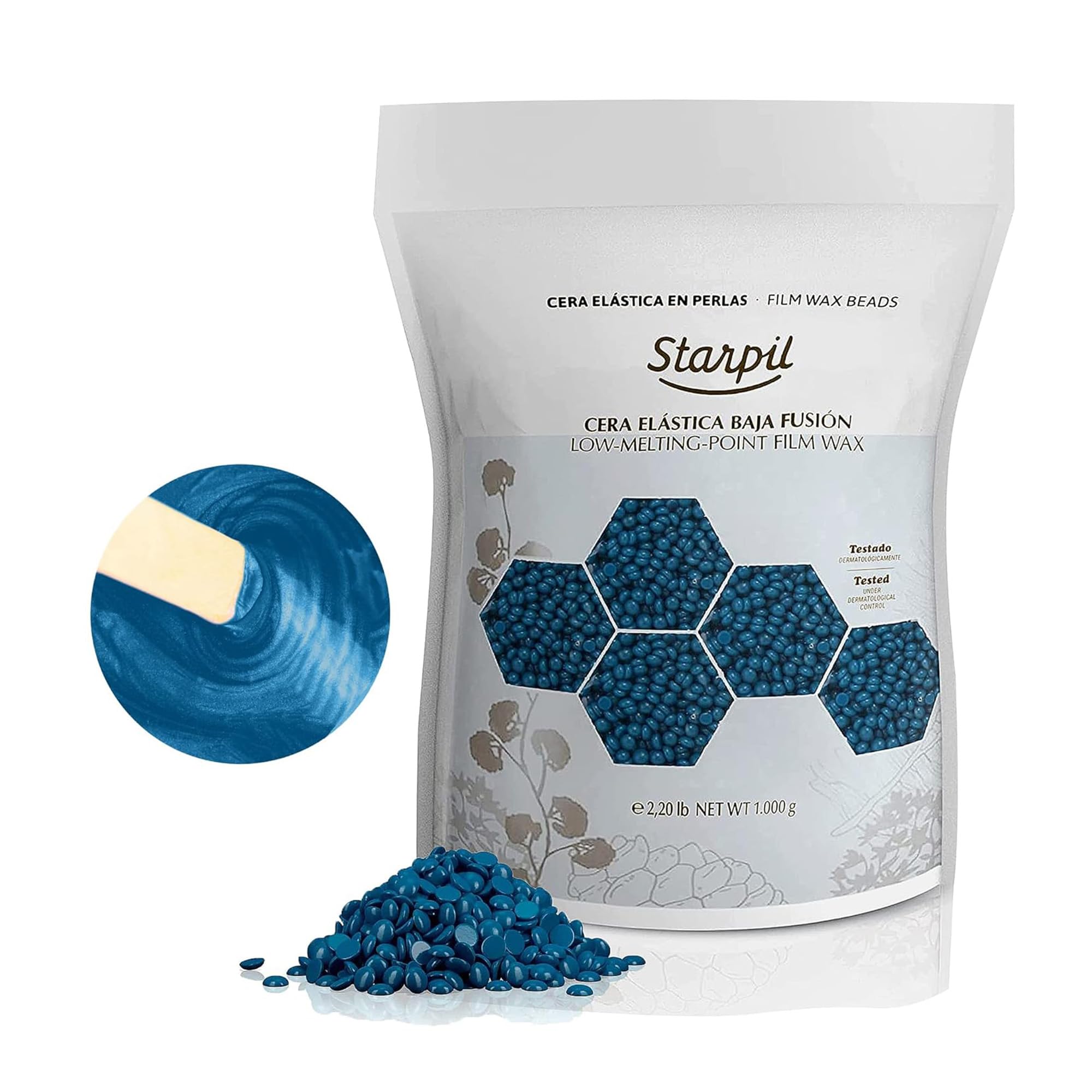 Starpil Wax 1000g / 2.2 lb Bag Blue Hard Wax Beads for Hair Removal, Stripless Wax Beans Refill for Wax Pot Warmer Professional, Low Temperature Film
