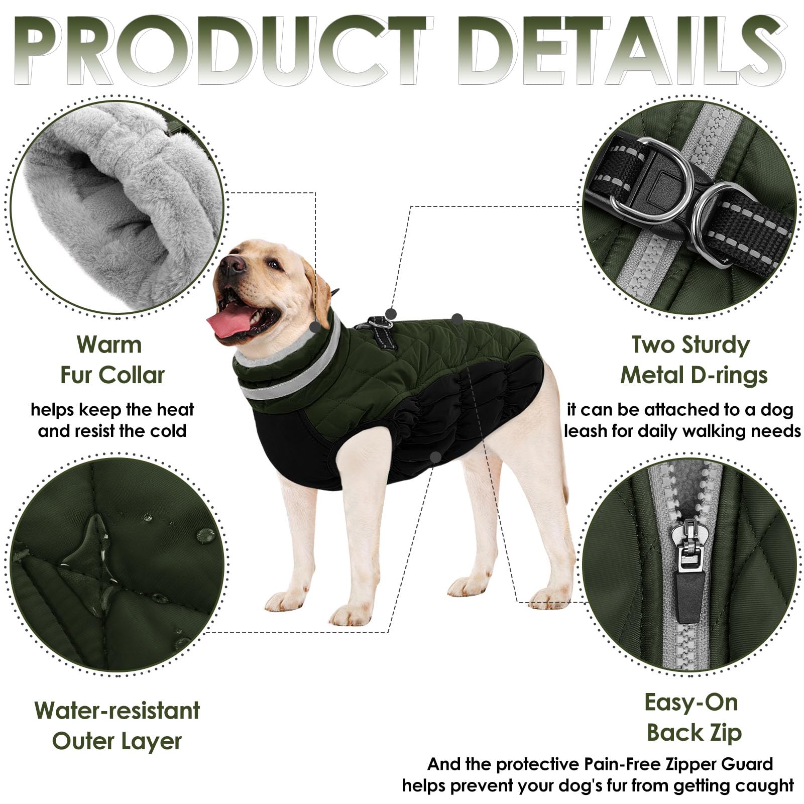 AOFITEE Dog Coat, Warm Dog Winter Coat, Reflective Turtleneck Large Dogs Jacket with Harness Built in - Image 3