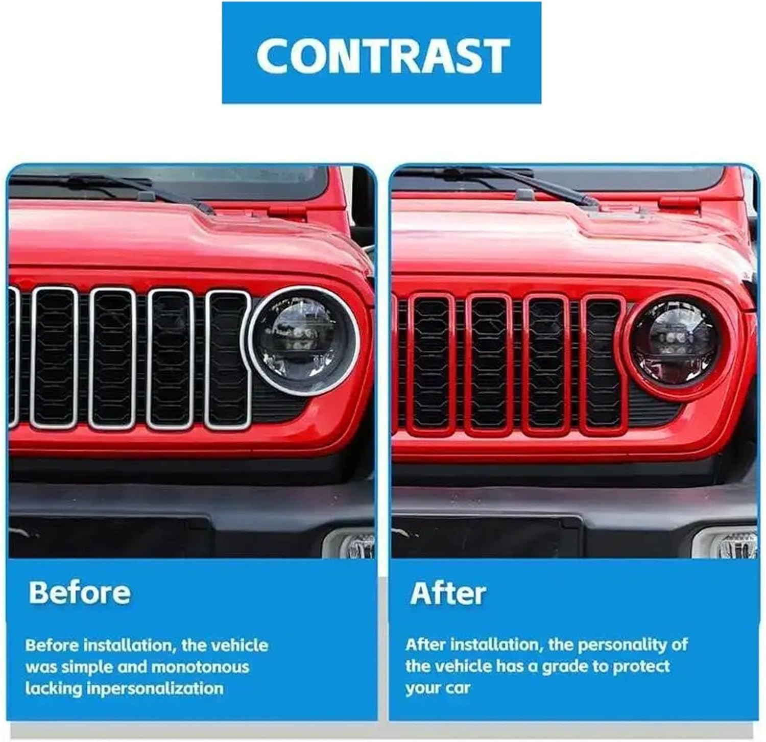 Headlight Circle Lamp Hood Grille Decoration Cover Sticker Compatible with Jeep Wrangler JL JT Gladiator 2024 Up Exterior Accessories(Purple)