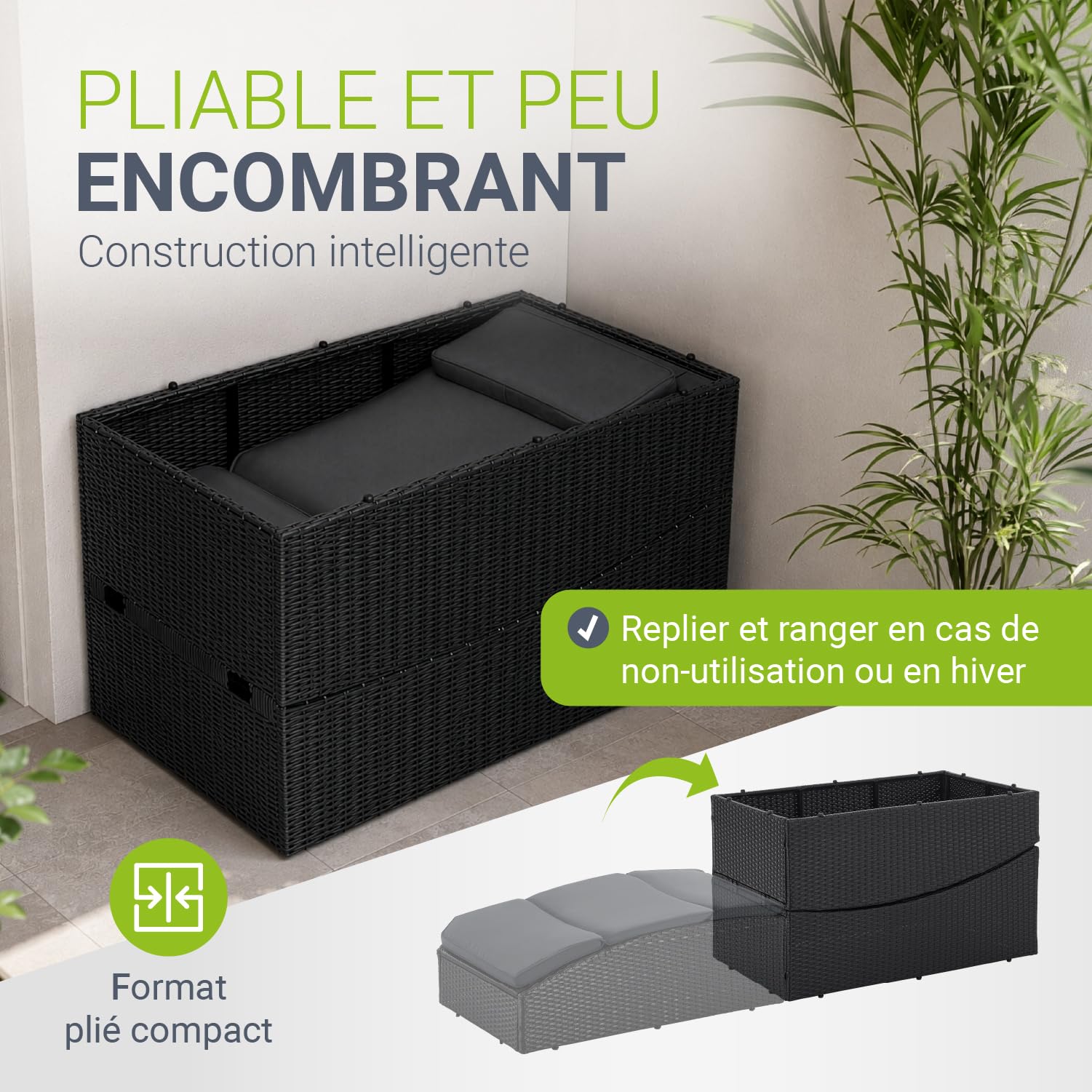 Juskys Chaise Longue de Jardin Lamia Pliante, en polyrotin, avec Support, appuie-tête réglable, Charge maximale de 160 kg - Chaise Longue extérieure de Jardin et Balcon, Noir