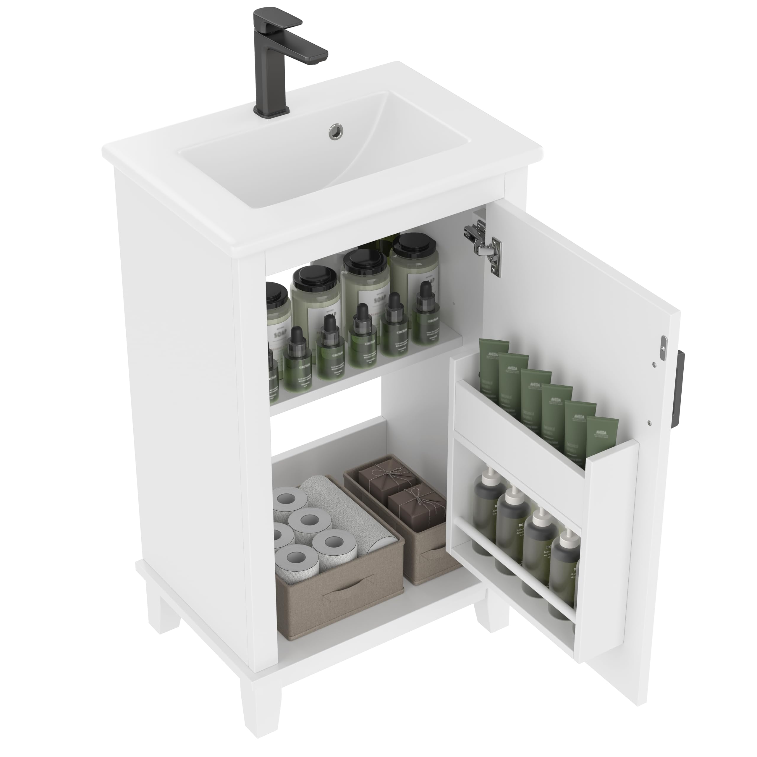 Lavabo in ceramica integrato, adatto per piccoli spazi