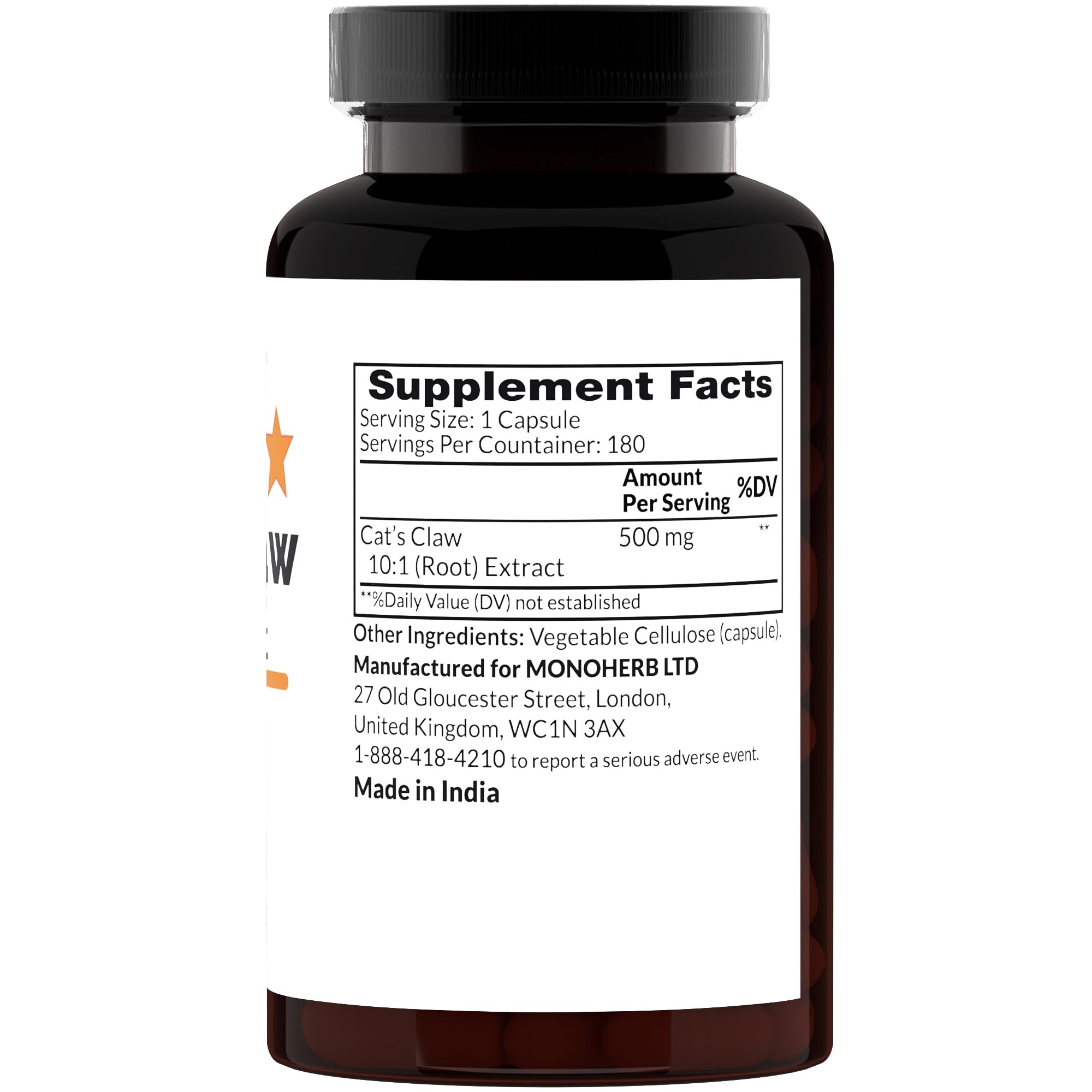Cat’s Claw 10:1 Extract - 500 mg per Capsule - 180 Capsules - 180 Servings — Amazon image 2