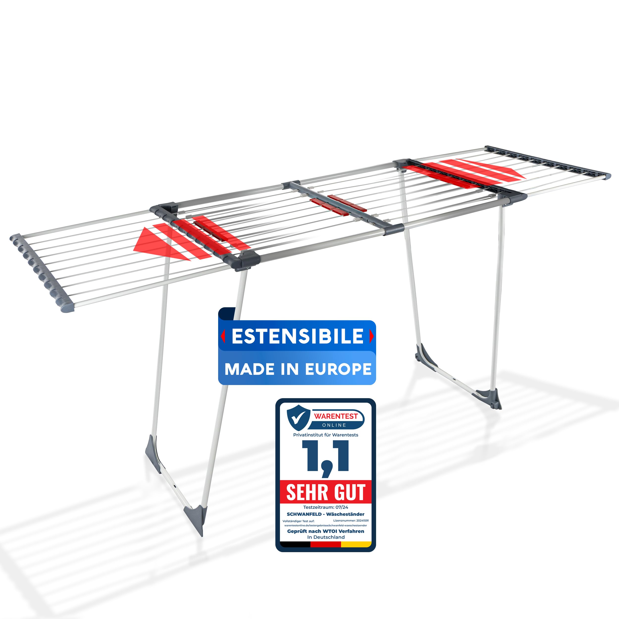 SCHWANFELD Stendibiancheria allungabile 20 m – Stand pieghevole XXL – Asciugatrice alta qualità