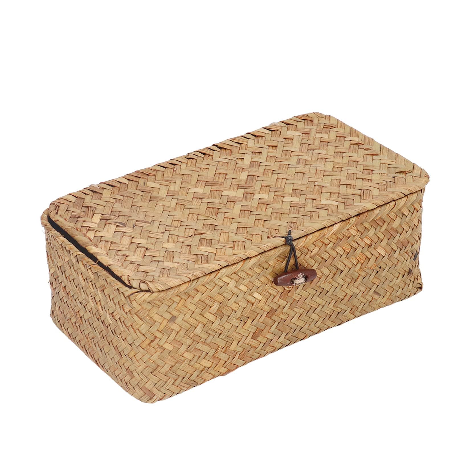 Boîte de rangement en jonc de mer naturelle avec couvercle amovible pour organiser la maison