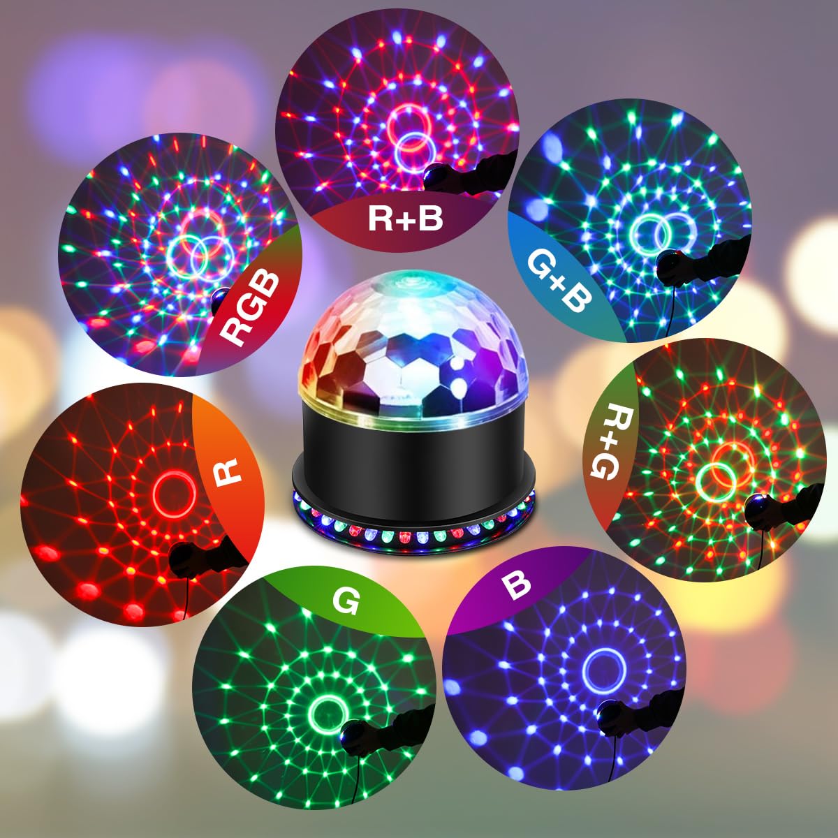 Discokugel, BLITZWILL 5W LED Discolicht Partylicht RGB Discokugel 51 LEDs Musikgesteuert & Automatischer Modus mit EU Stecker, Bühnenlichter Disco Party Licht Deko für Heim Geburtstag Weihnachten KTV