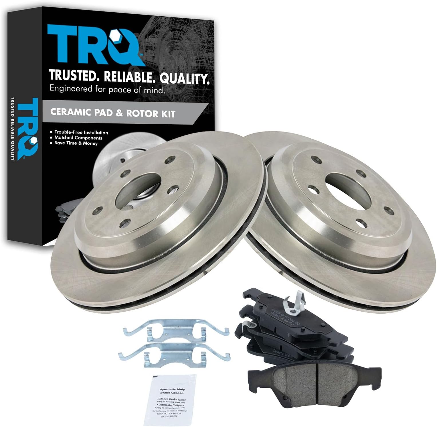 TRQ Rear Brake Pad and Rotor Set Ceramic Vented Rotors Compatible with 2011-2021 Dodge Durango 2011-2021 Jeep Grand Cherokee