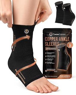 TheraCopper Copper Ankle Brace (2 Pack) — Compression Ankles Brace for Men & Women — Infused Copper Ankle Sleeve Compression Support for Pain Relief, Swelling, Sprains, Achilles Recovery & Sports (Medium) - Amazon product rated Grade B