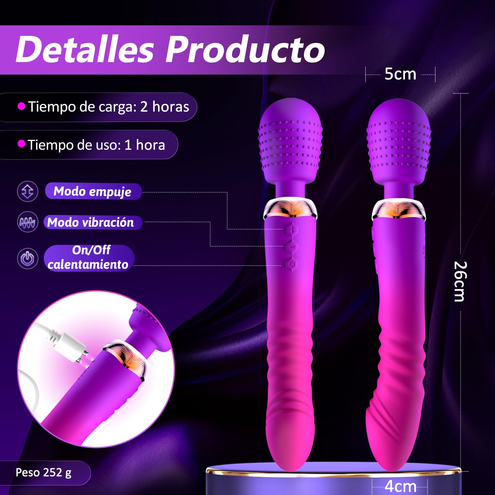 Varita Vibradora Masajeadora Telescópica Dildo, Vibradorador mujer Juguetes Eróticos con 10+5 Vibración & Calefacción, Vibrator Juguetes Eróticos para Pareja Sexuales Vibradorador Clítoris Punto G