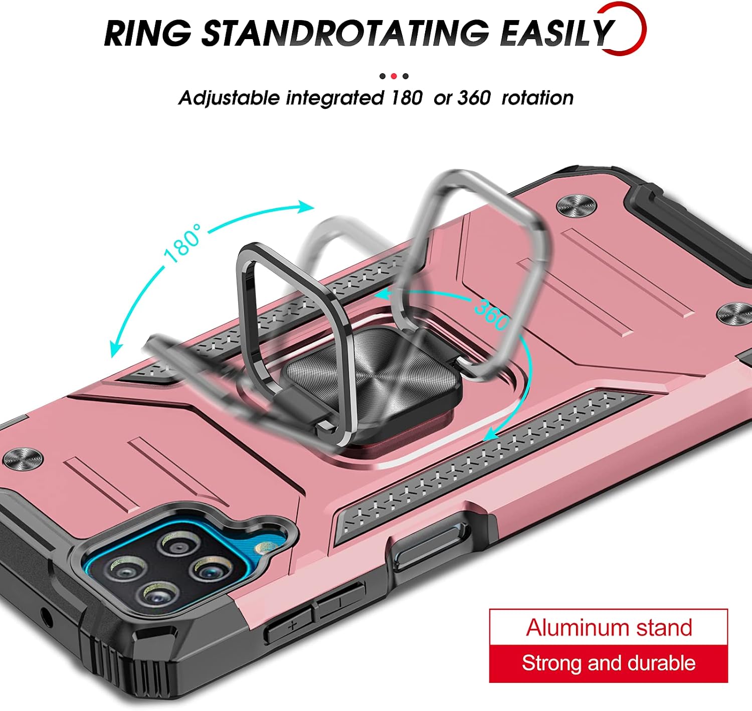 LeYi for Galaxy A12 Case, Samsung A12 Case with Tempered Glass Screen Protector (2PCS), [Military-Grade] Phone Cover Case with Ring Holder Kickstand for Samsung Galaxy A12, Rose Gold