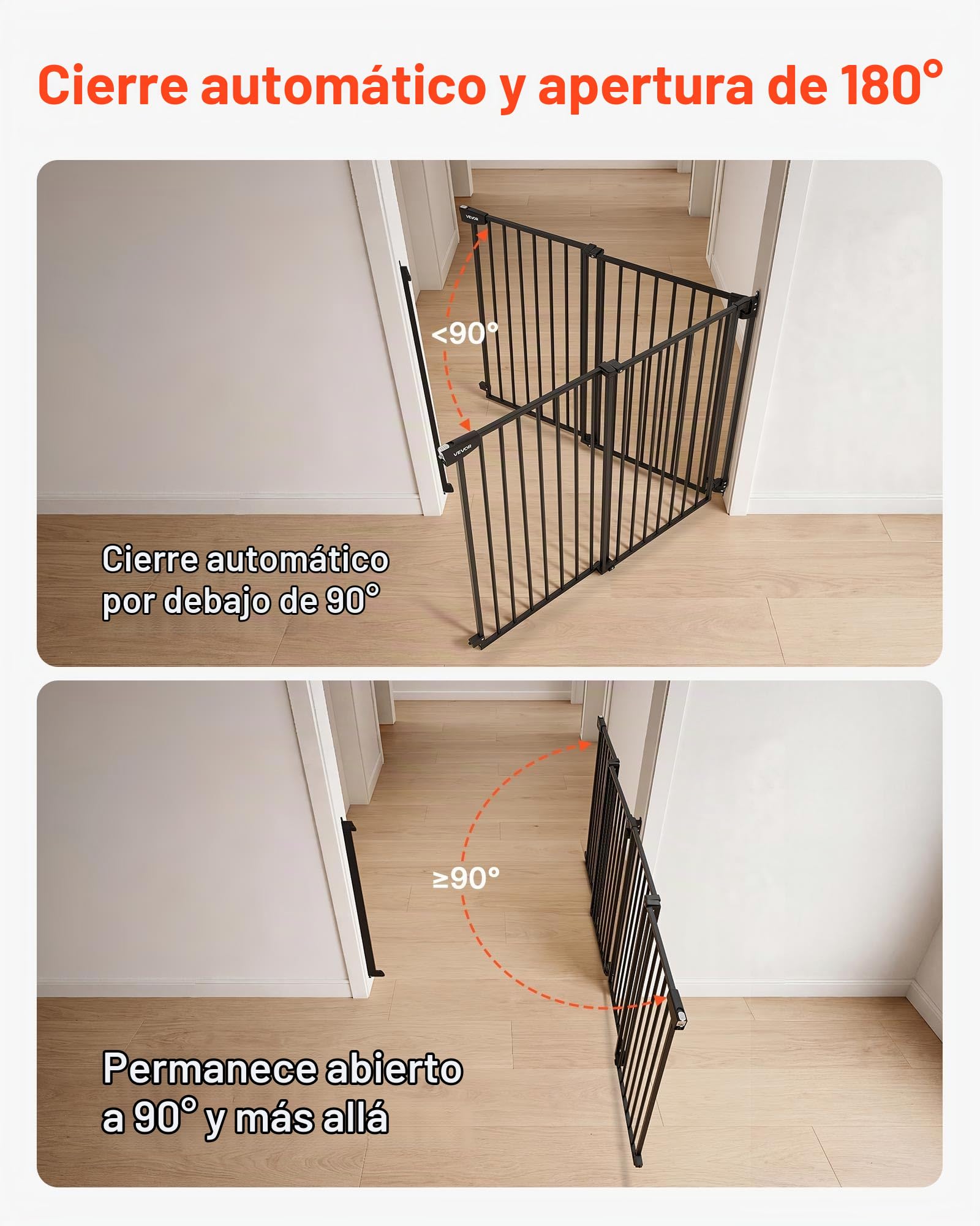 VEVOR Barrera de Seguridad para Niños, Alto de 920 mm, Ancho Ajustable de 778-1210 mm, Valla de Seguridad para Perros y Gatos, con Kit de Accesorios de Montaje, para Escaleras Puertas Hogar, Negro
