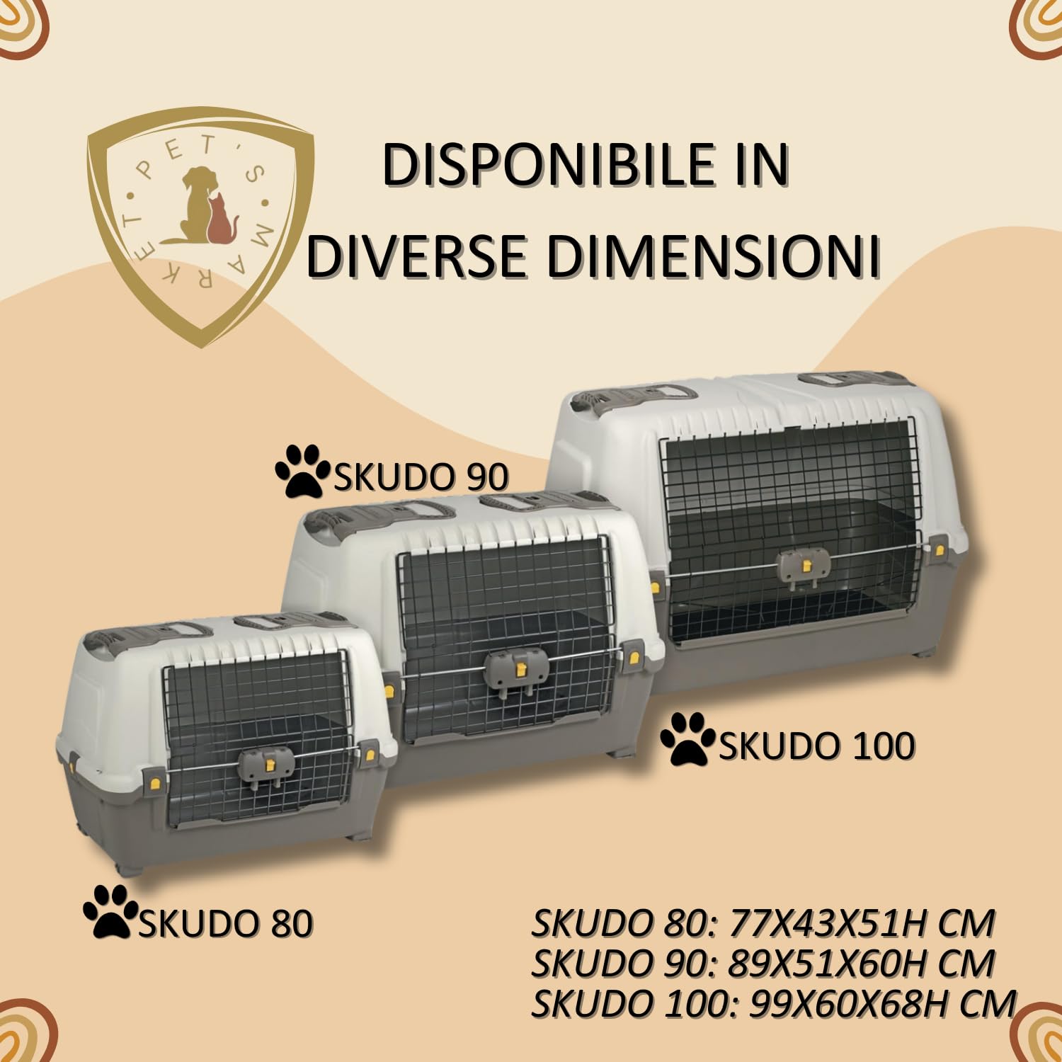 Pet’s Market Trasportino Skudo 100 Car Cane Kit Viaggio Viti Ciotola Adesivo con 2 Rotoli Sacchetti Igienici 2 Ciotole Casuali Omaggio Auto Plastica Porta Ferro Grigio Scuro(100+KIT (99x60x68H) cm)