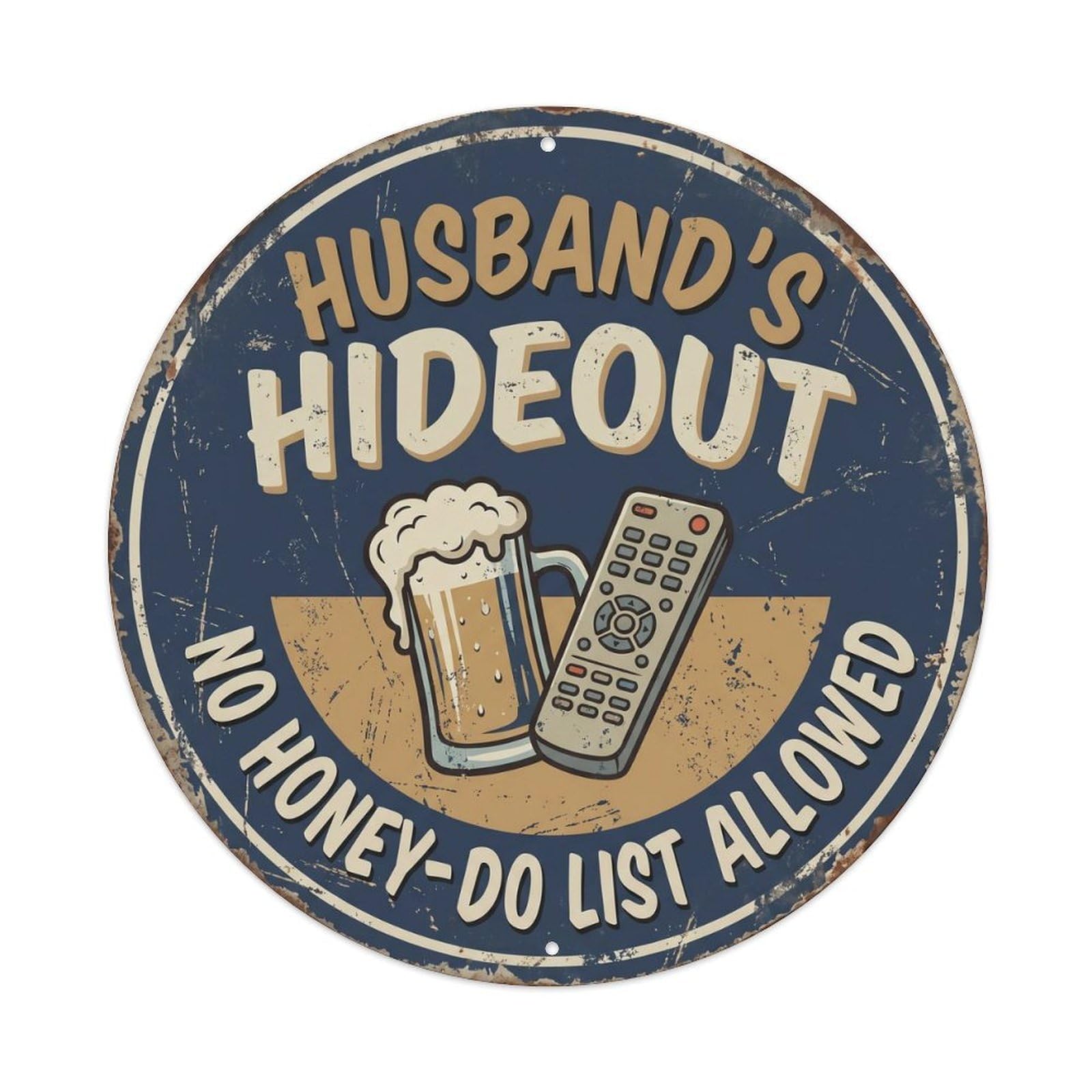 Retro Bar Style Husband Relaxing Basement Beer Metal Tin Sign Plaque Wall Decor for Cafe, Club, Garden Round Metal Poster 8x8Inch