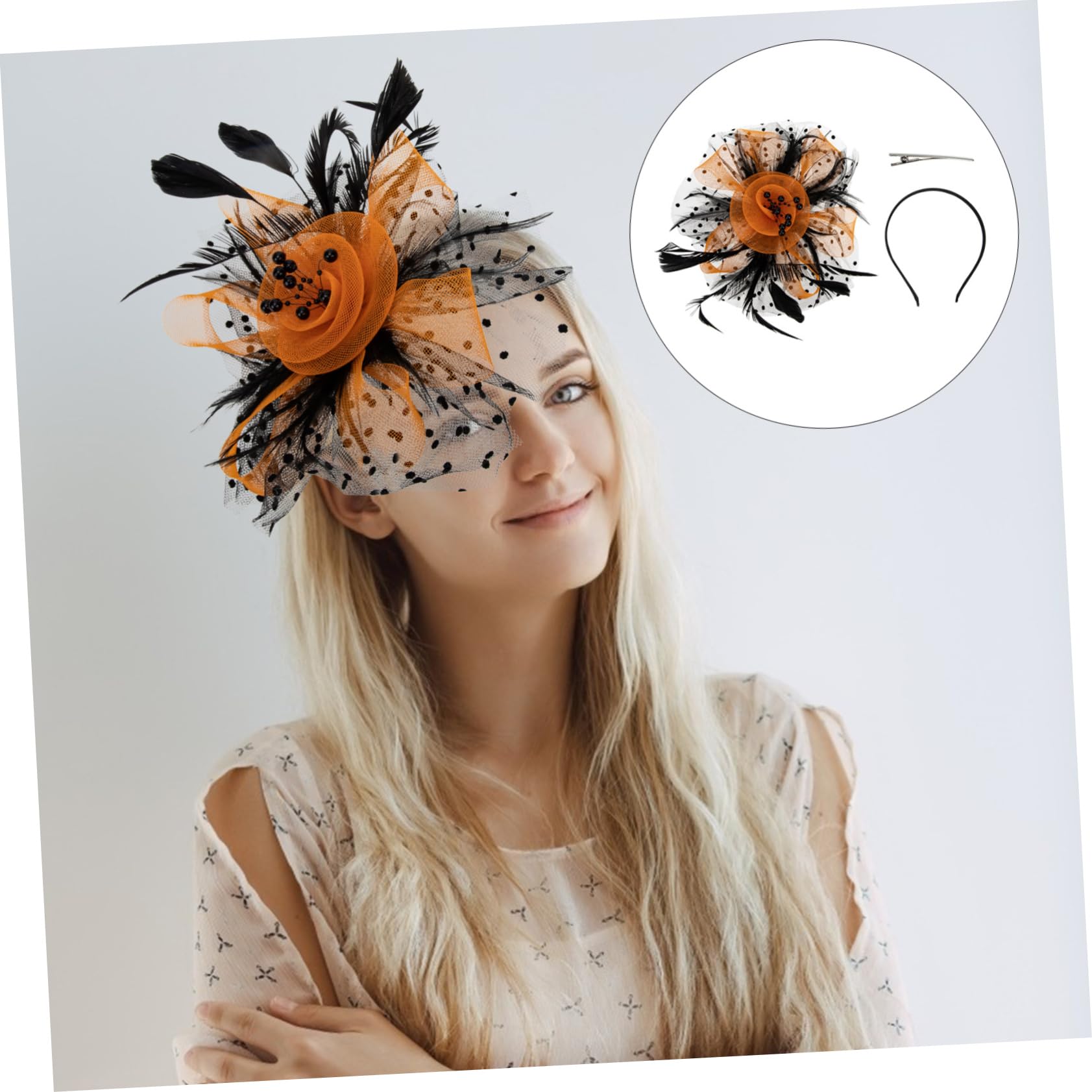 minkissy 4pezzi Fascinator Elegante Rete Per Feste Accessorio Moda Multifunzionale Per Cerimonie Matrimonio e Cosplay e Arancione