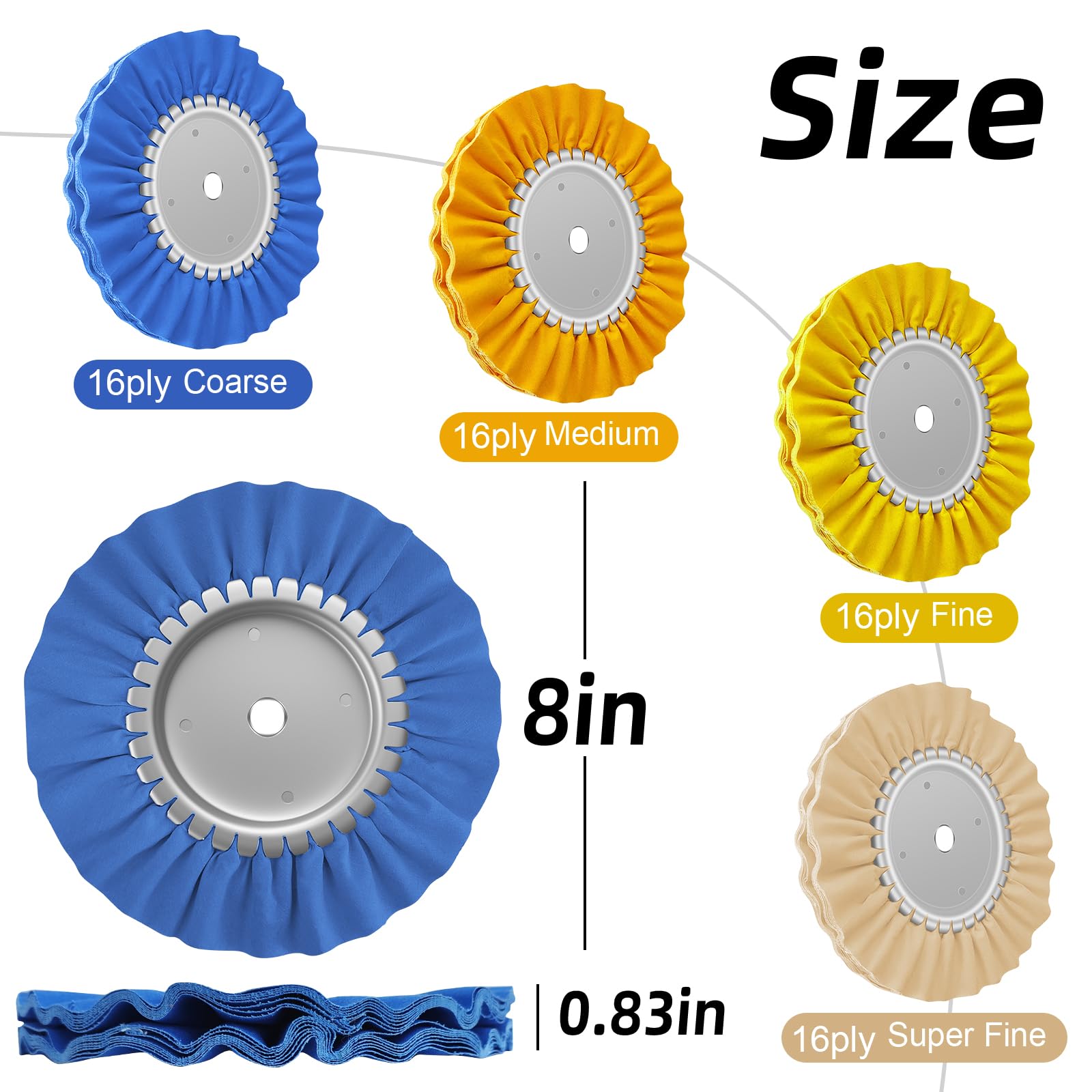 20,3 cm Airway-Polierscheibe, 11-teiliges Aluminium-Rad-Polierset mit einem Durchmesser von 1,6 cm (5/8 Zoll) Dornloch, Polierpaste und Aluminium-Metall-Polierscheiben-Set für Winkelschleifer,