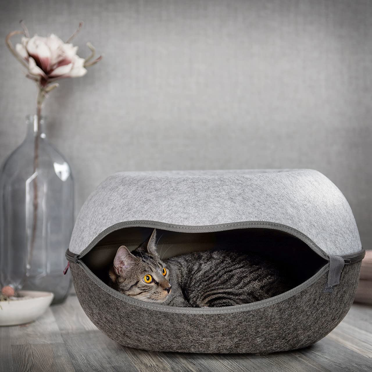 CanadianCat Company | Das Katzennest 2.0 | Katzenhöhle | Katzenbett | anthrazit/grau | 52 x 46 x 31 cm | Filzhöhle für Katzen