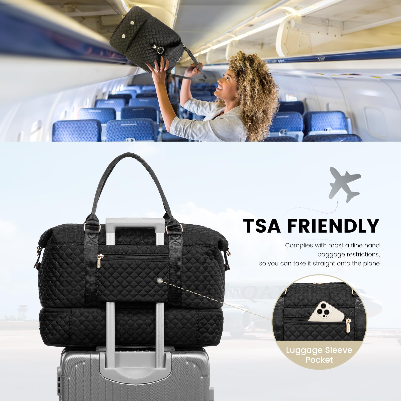 LOVEVOOK Bolsa de Viaje Mujer Bolsa Deporte Mujer Grande Maletas de Cabina Avion Travel Duffle Bag Bolso Maternidad Hospital Equipaje de Mano con Neceser Organizador para Viaje Gym Playa Sauna