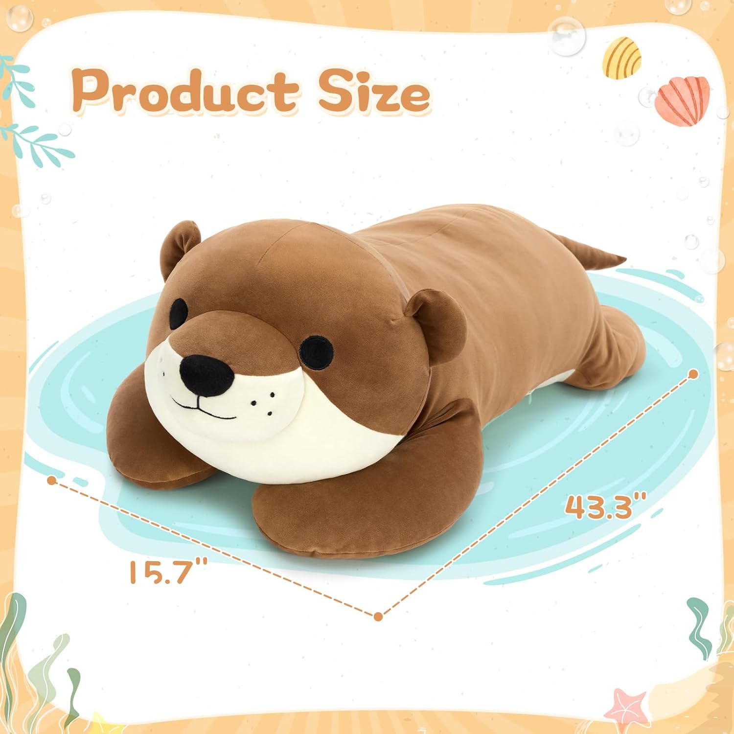 Tezituor 43.3 inch Giant Otter Stuffed Animals, Soft Sea Otter Long Plush Body Pillow for Sleeping Hugging Wildlife Animals Ester Birthday Gift for Boys Girls