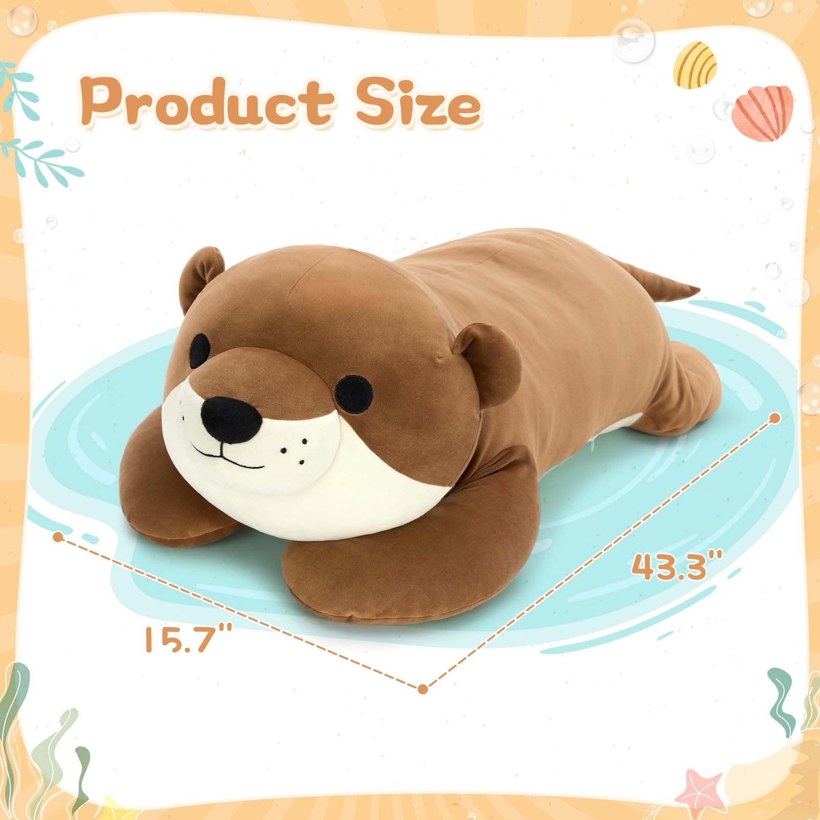 KERTA 43.3 inch Giant Otter Stuffed Animals, Soft Sea Otter Long Plush Body Pillow for Sleeping Hugging Wildlife Animals Ester Birthday Gift for Boys Girls 4